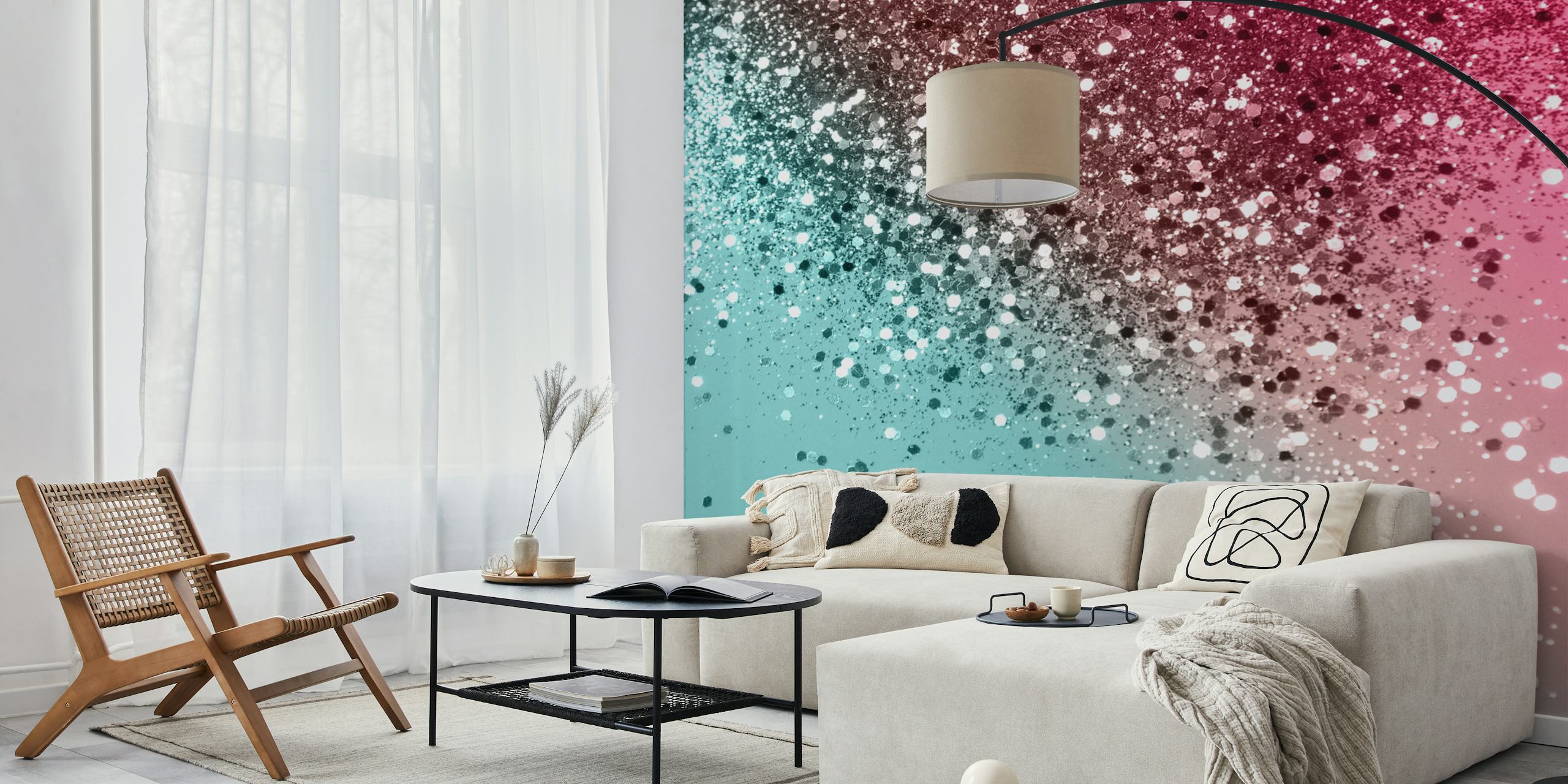 Gradient pink-turquoise glitter wallpaper