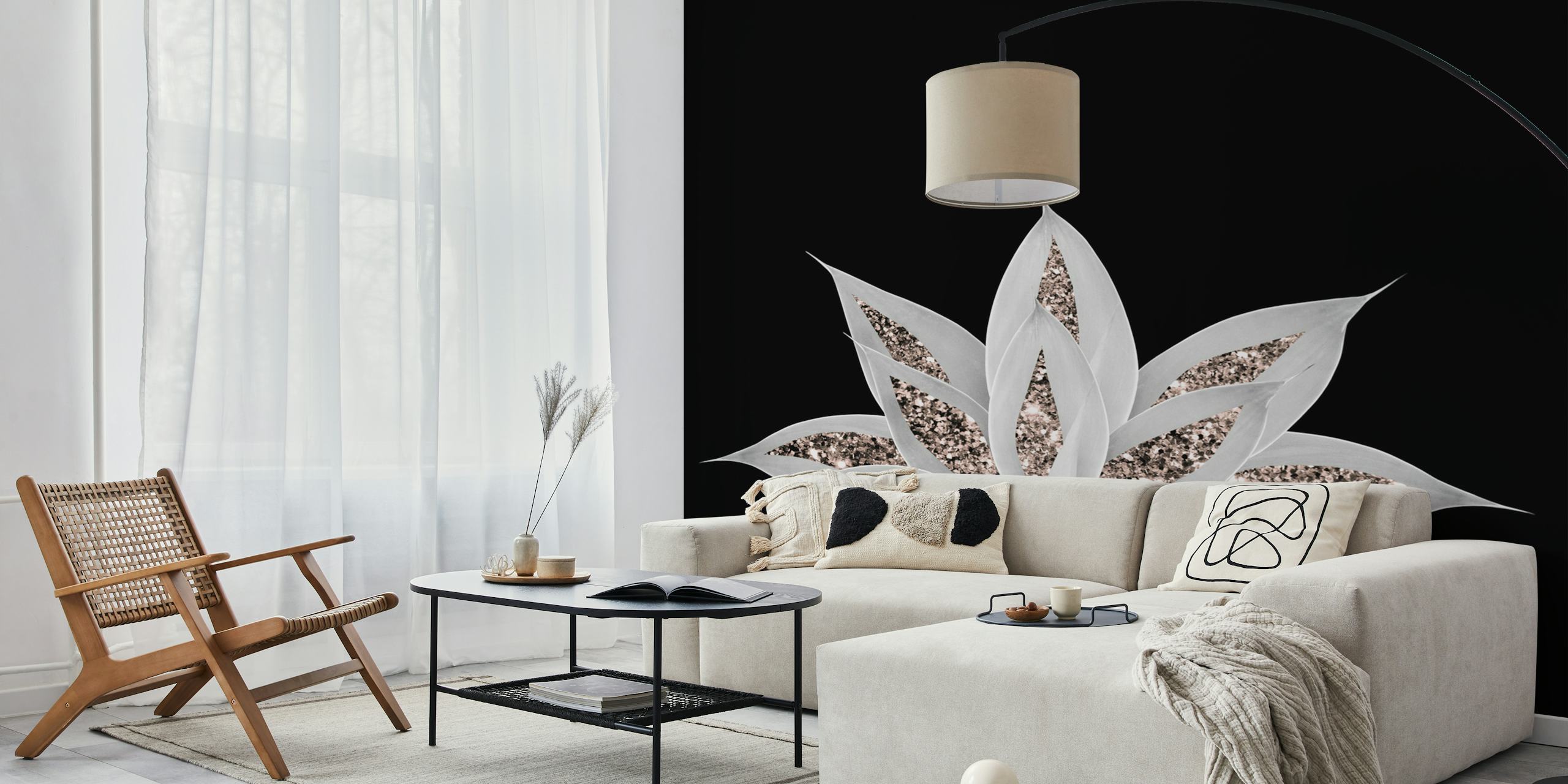 Agave Rose Gold Glitter 2 wallpaper in a room