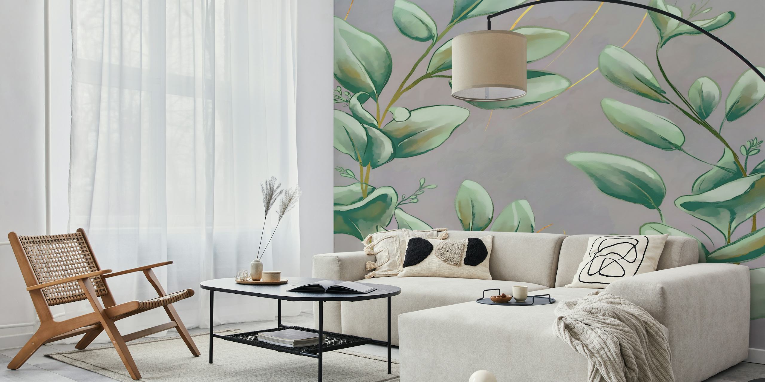 La graffiti verde lascia carta da parati in una stanza