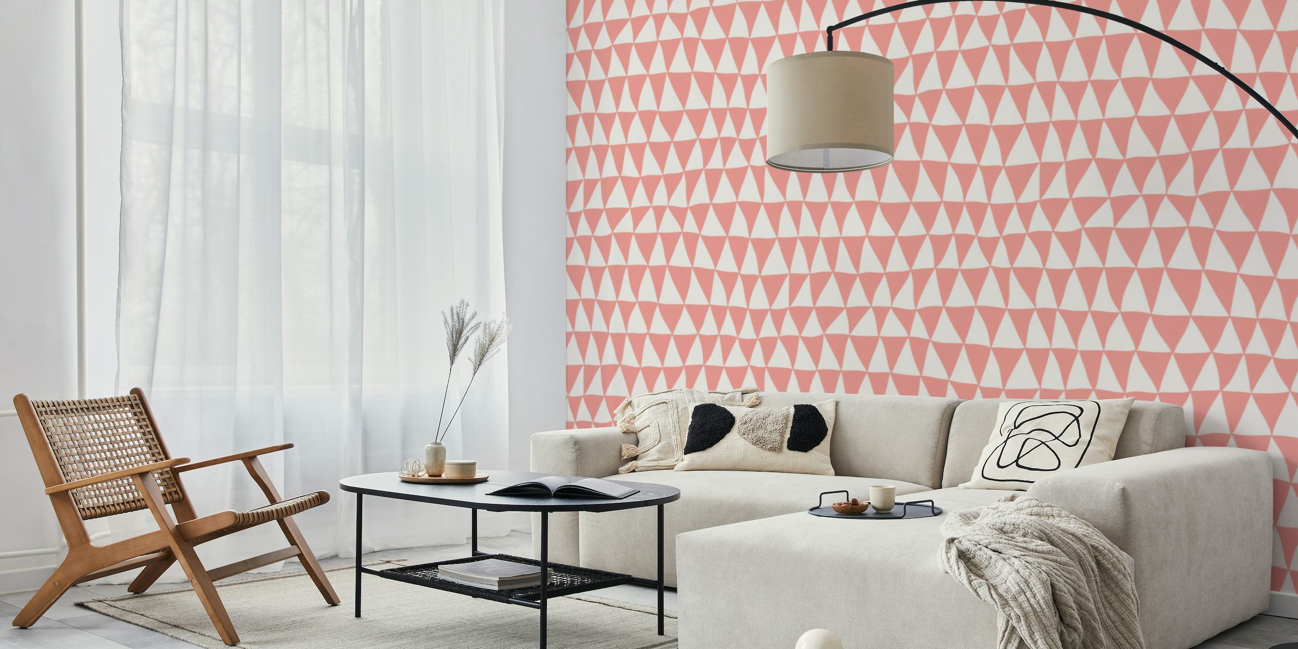 Odd Triangles coral pink med wallpaper
