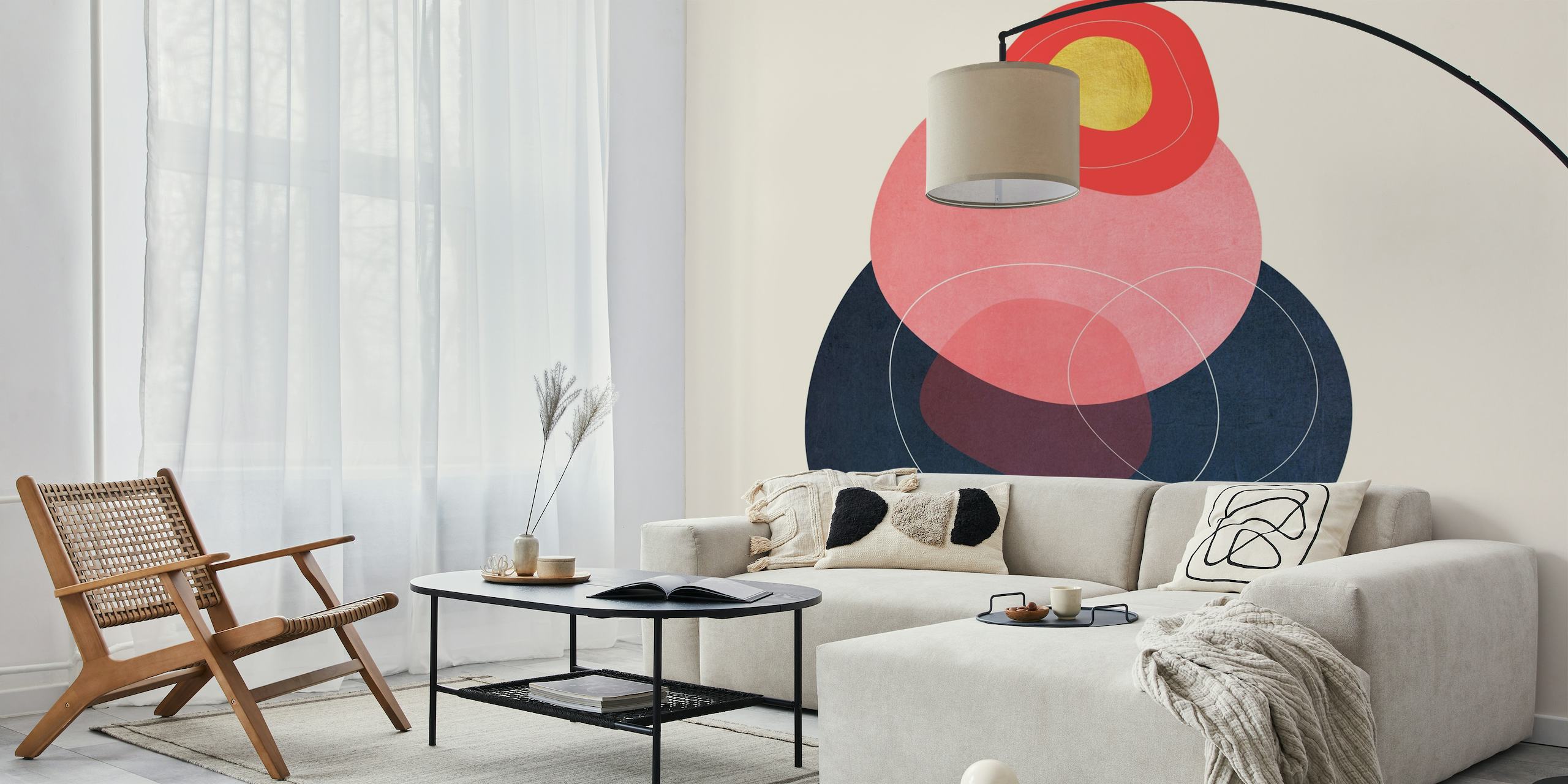 Moderni Minimal Forms 27 -seinämaalaus, jossa on abstrakteja geometrisia muotoja pastellinsävyisinä