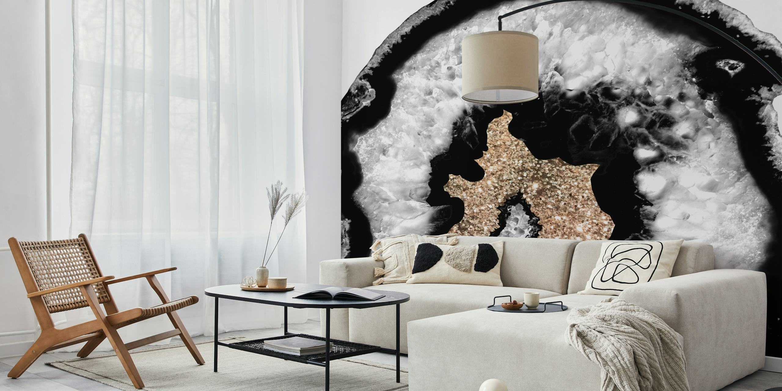 Gray Black Agate Glitter 6 behang in een kamer