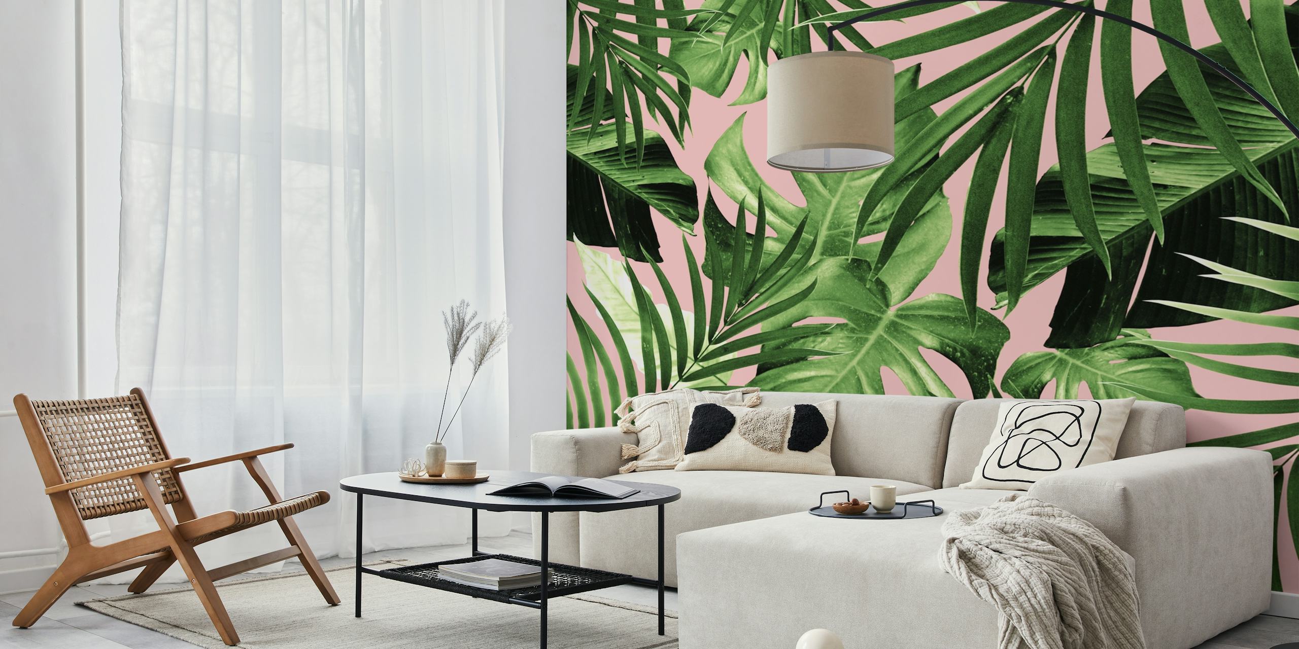 Fototapeta Liście tropikalnej dżungli z różowym tłem