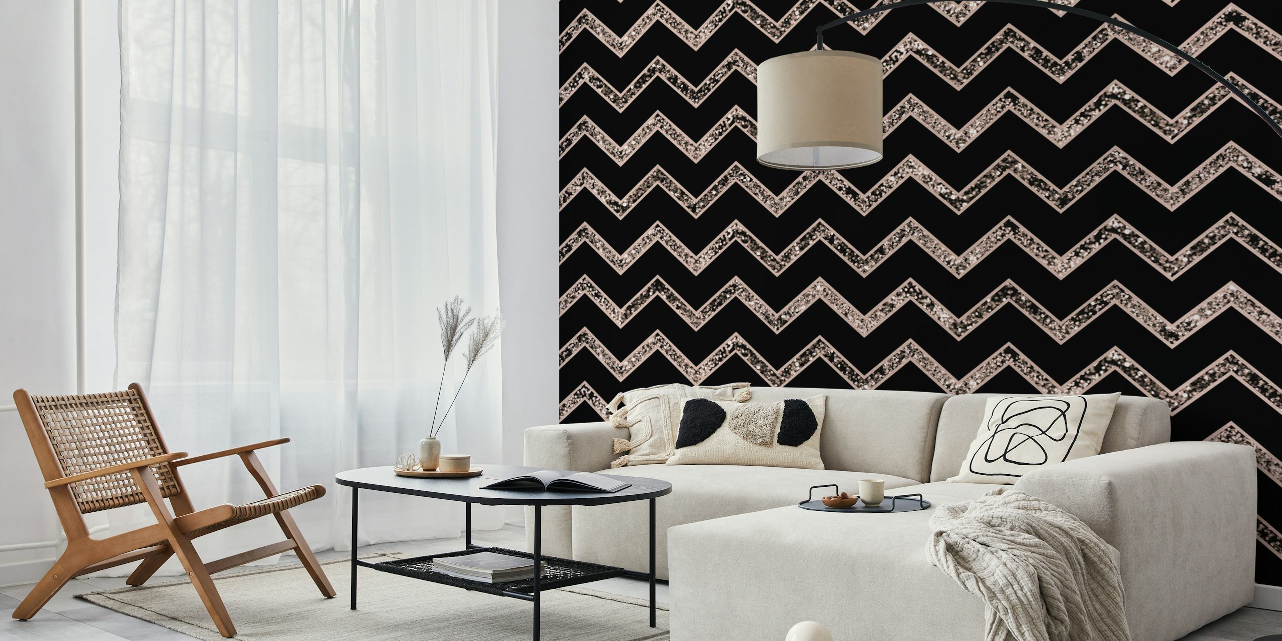 Chevron Glitter Glam 3 tapetdesign i et rum