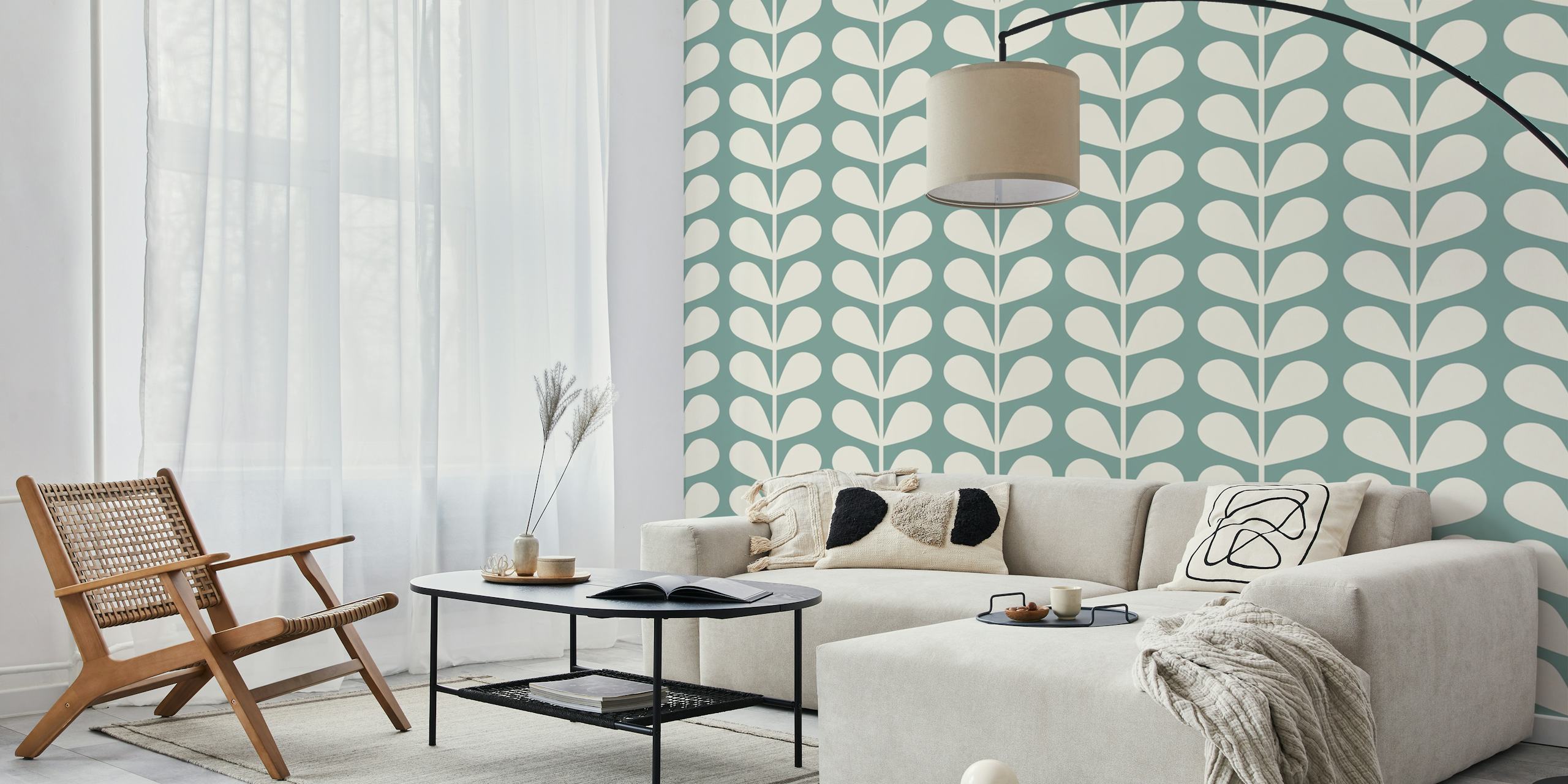 tapeta Mid Century Leaves Pattern w pokoju