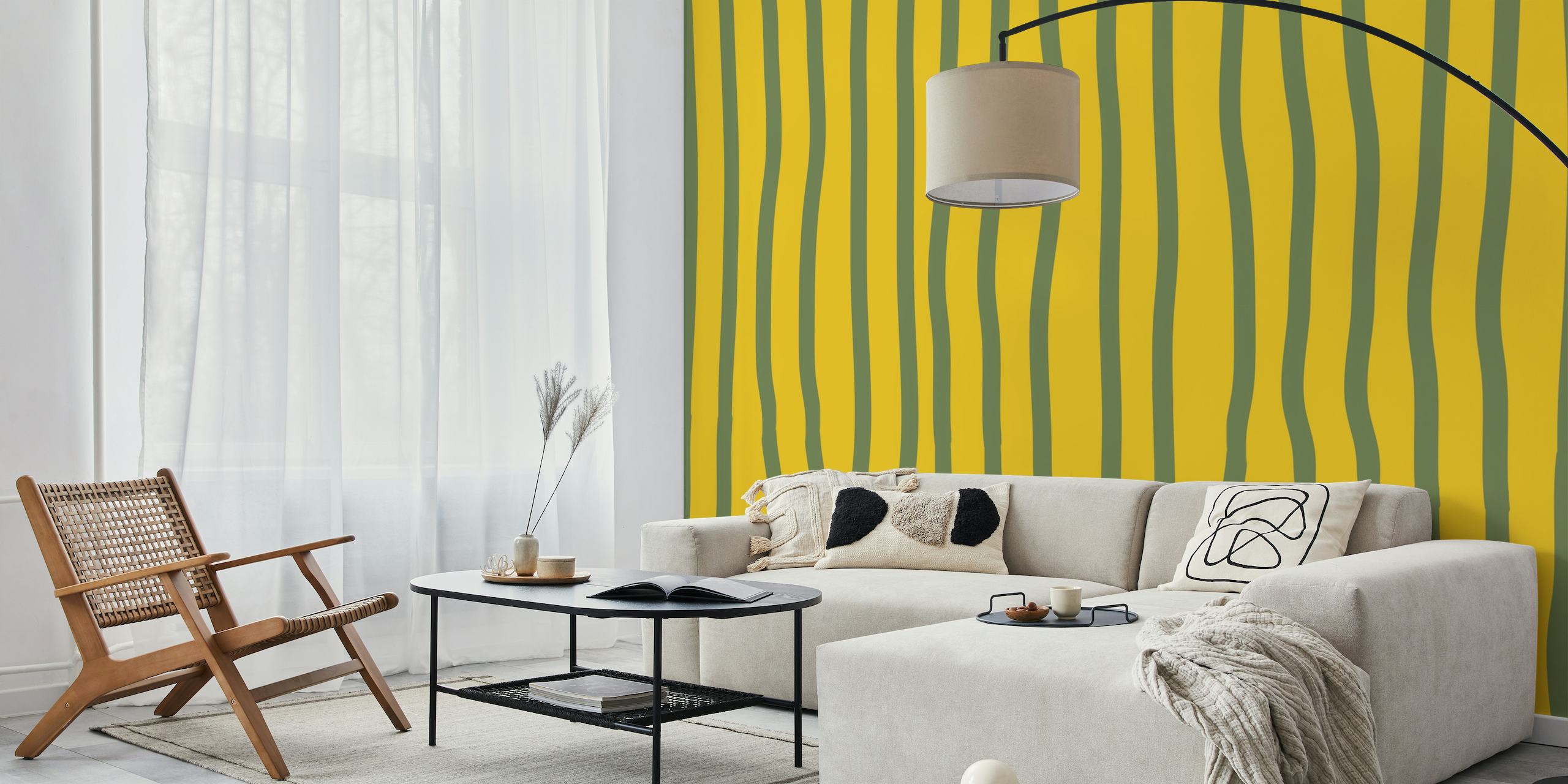 Yellow and green striped wall mural from Happywall