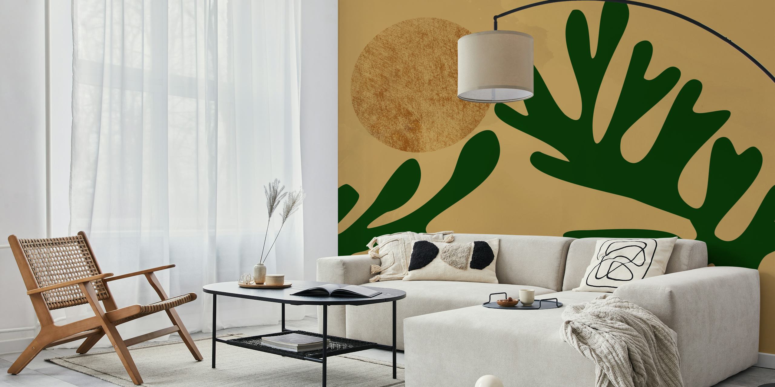 Matisse Inspired Leaf on Gold wallpaper in a room