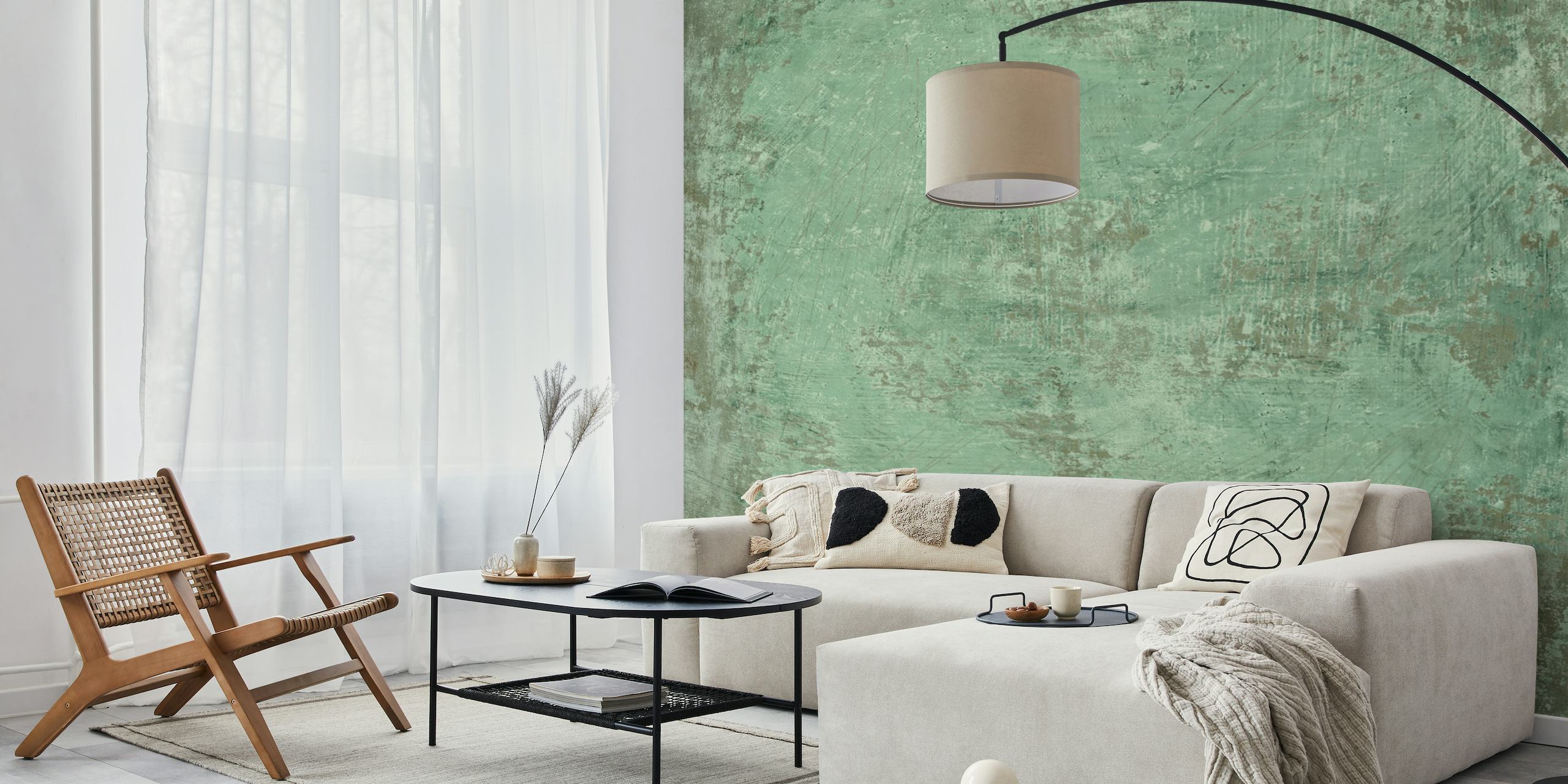 Subtle distressed pistachio green texture wall mural for home decor