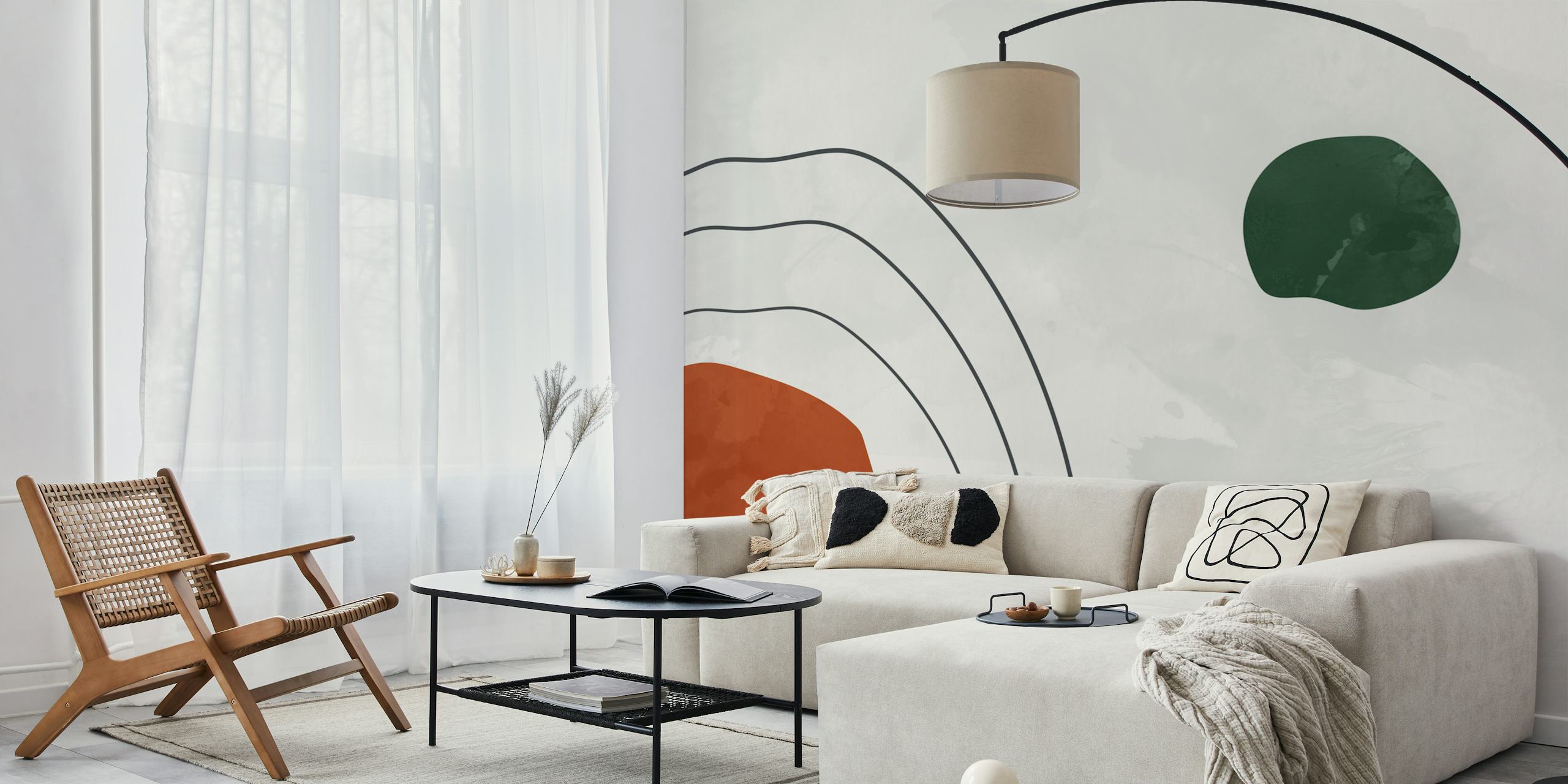 Papel de parede Mid Century Circle Art em um quarto