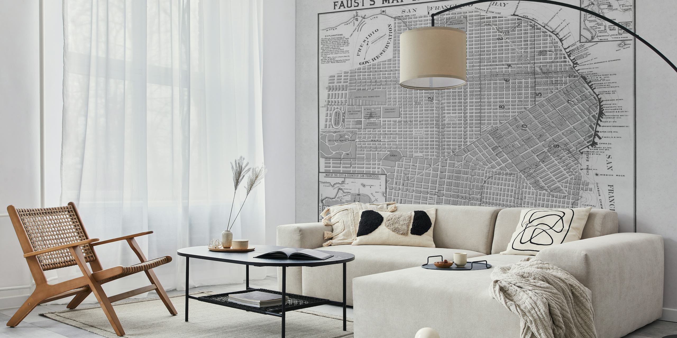 San Francisco Vintage Map wall mural with intricate street details and historic layout