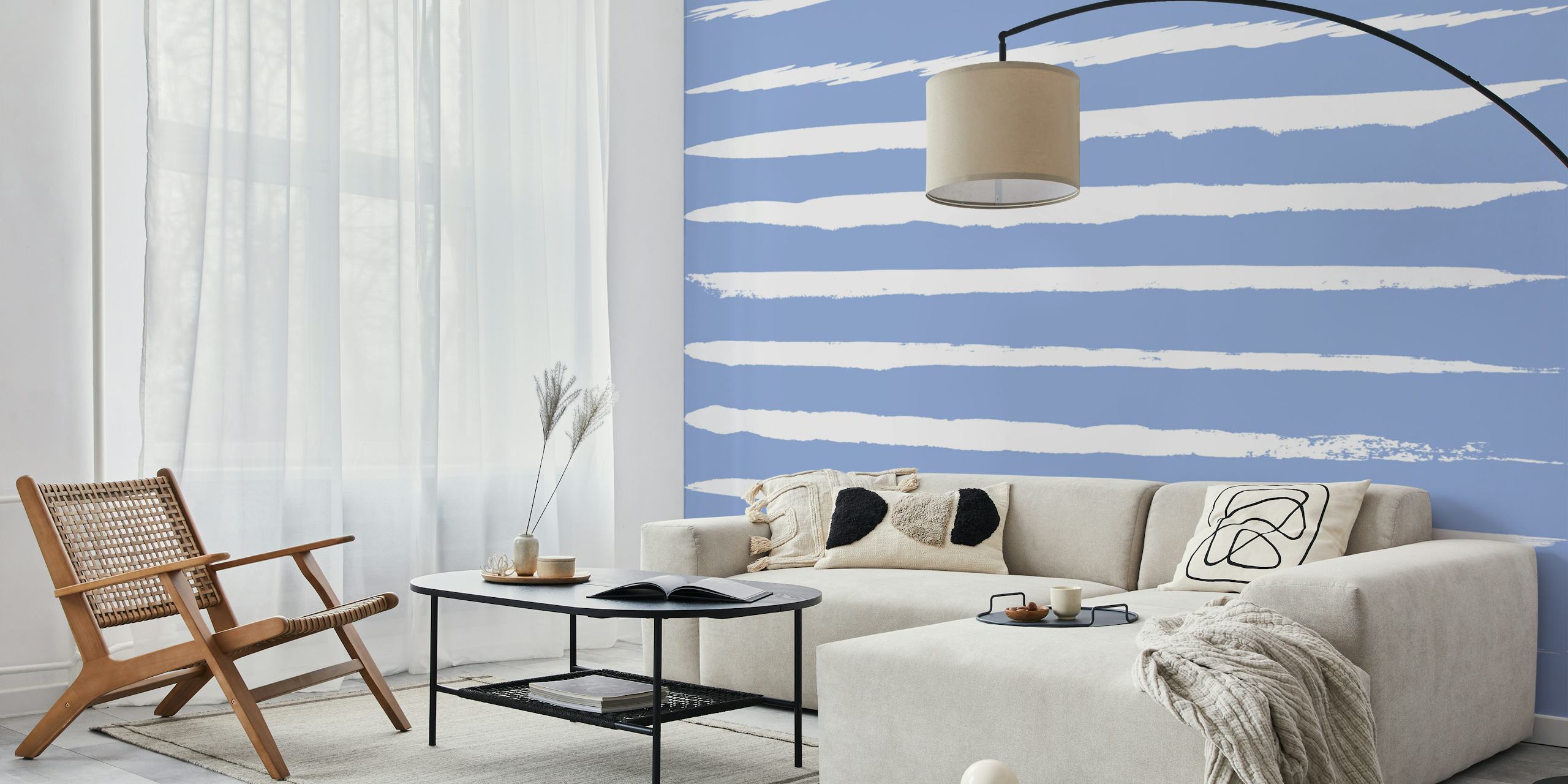 Irregular Stripes Light Blue Tapete in einem Zimmer