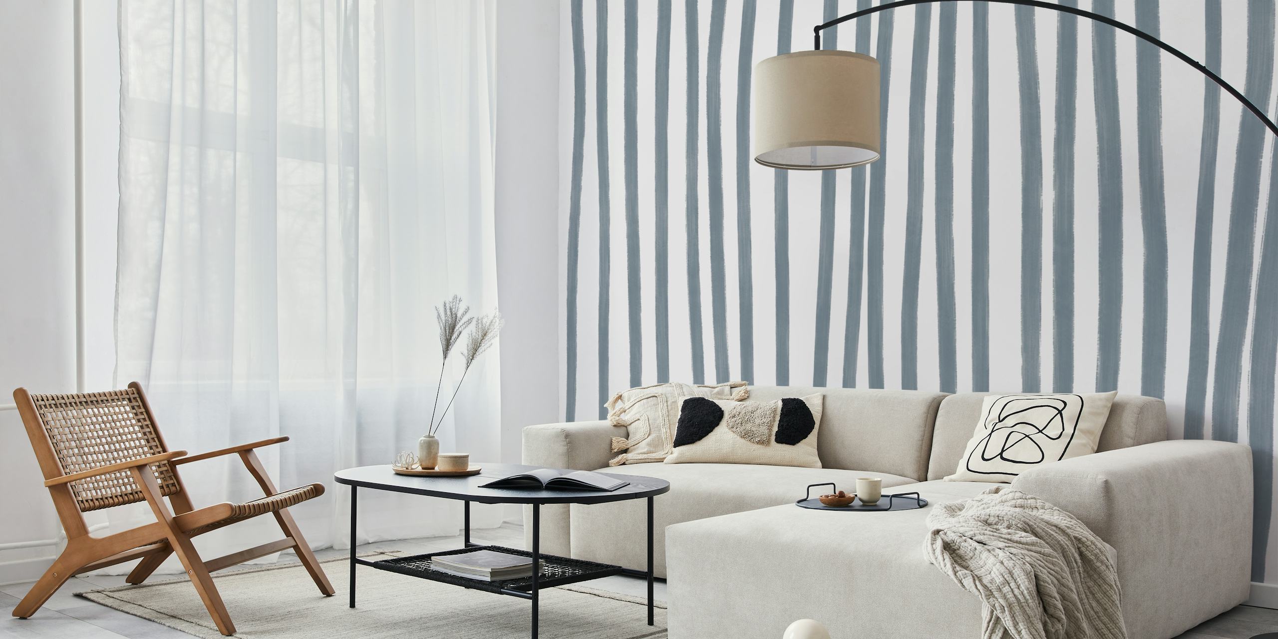 Grey and white striped wallpaper with modern design