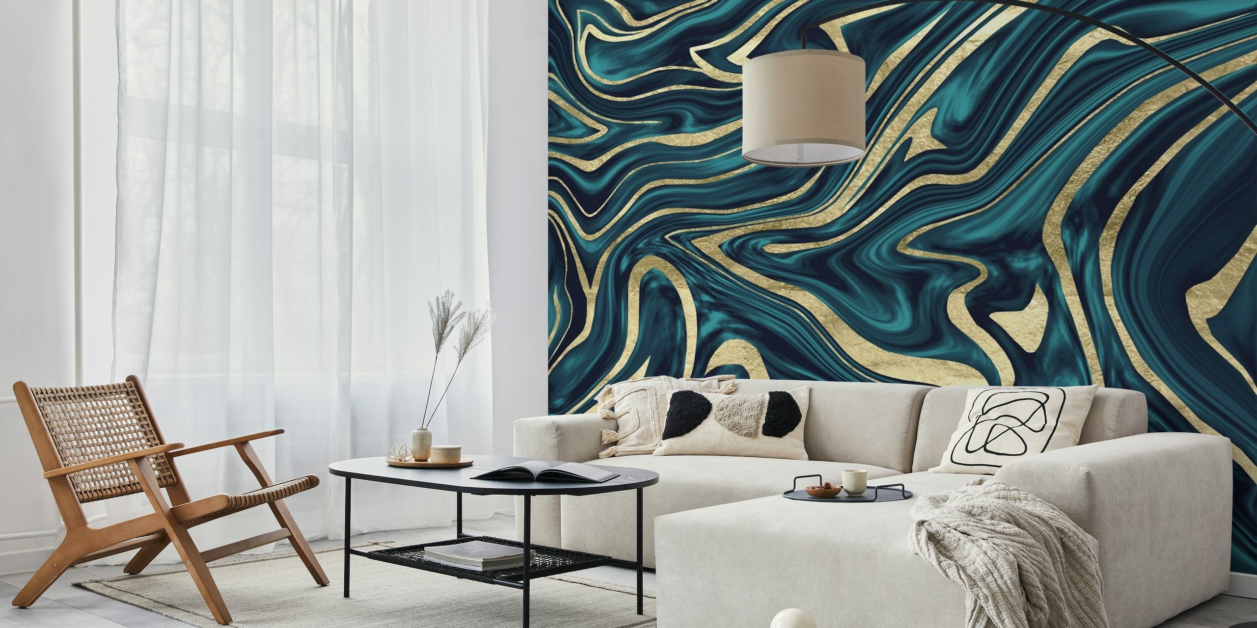 Teal Navy Blue Gold Marble 1 wallpaper