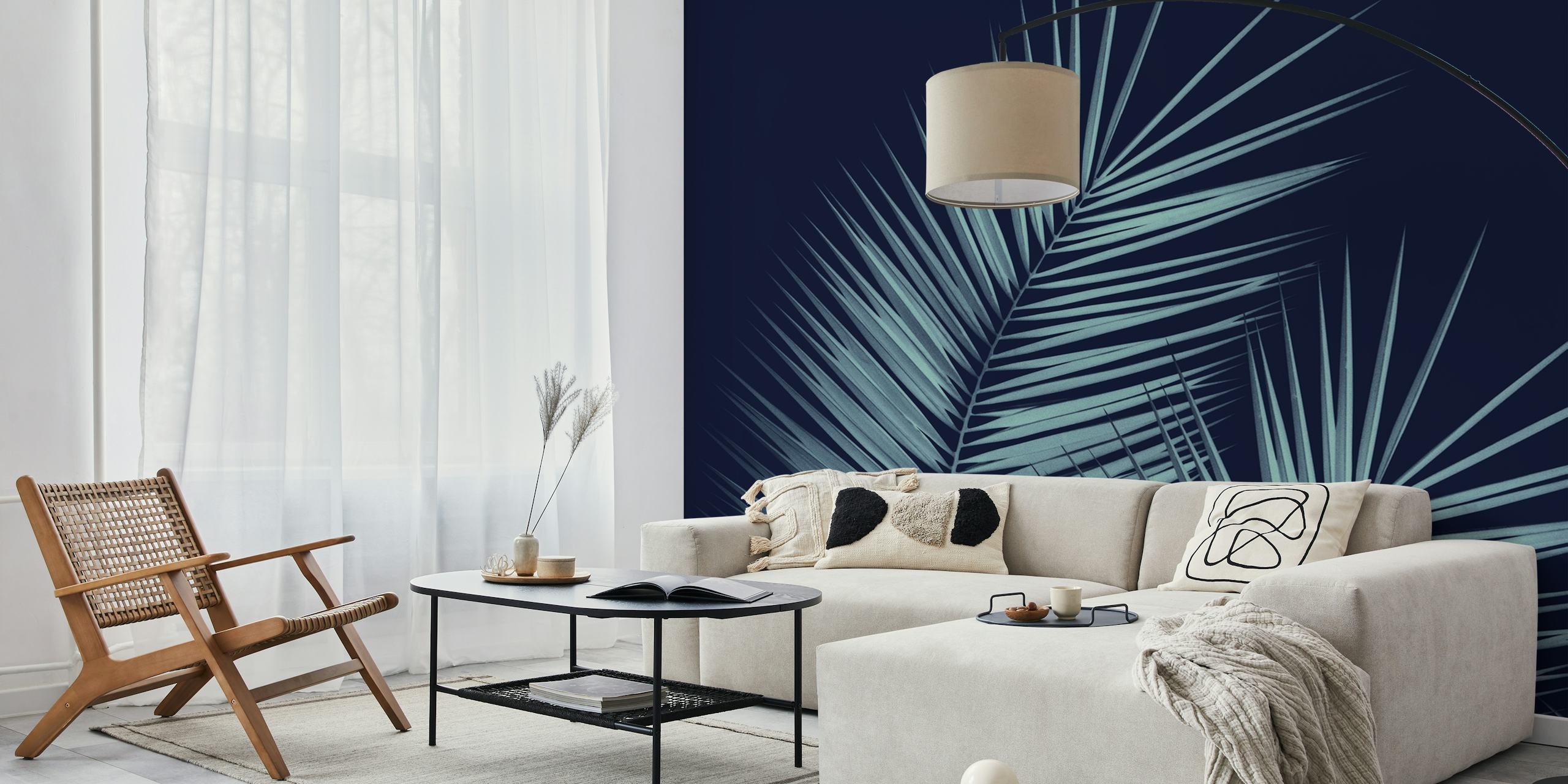 Blue Palm Leaves Wallpaper i et moderne rum