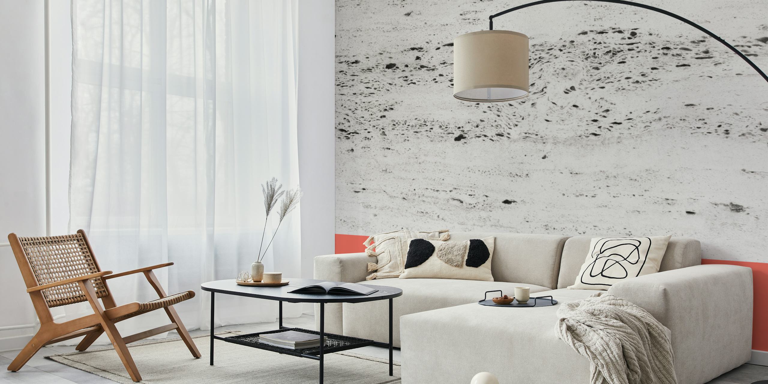 Living Coral on Concrete wallpaper in a room