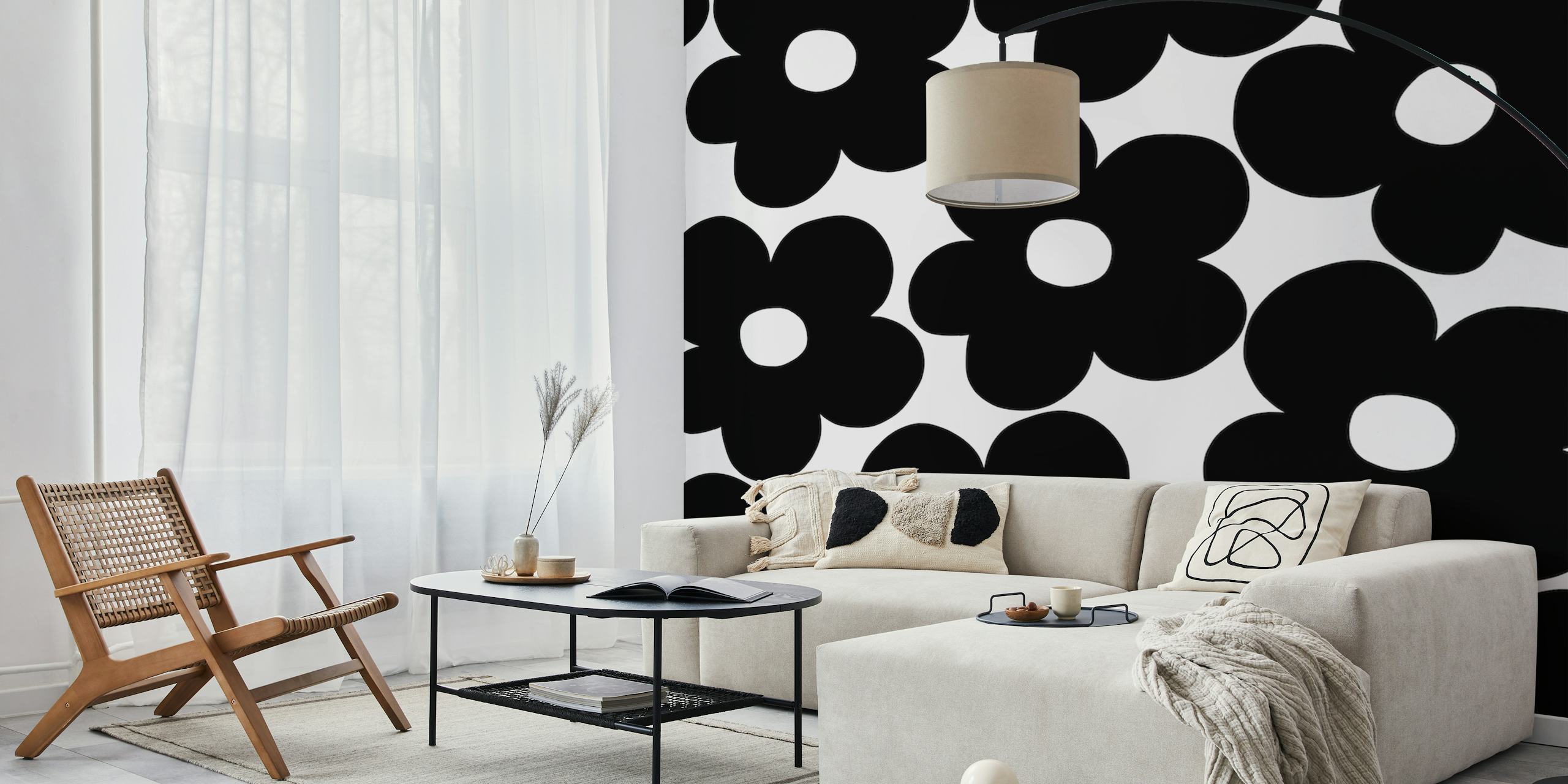 Retro Black Daisies wallpaper in a room