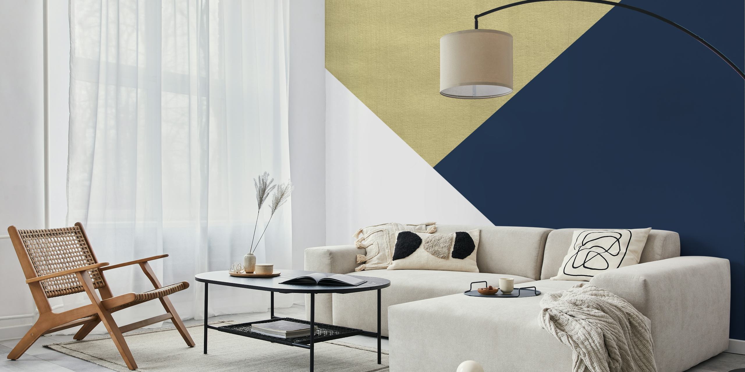 Geometrické tapety v Gold a Navy Blue