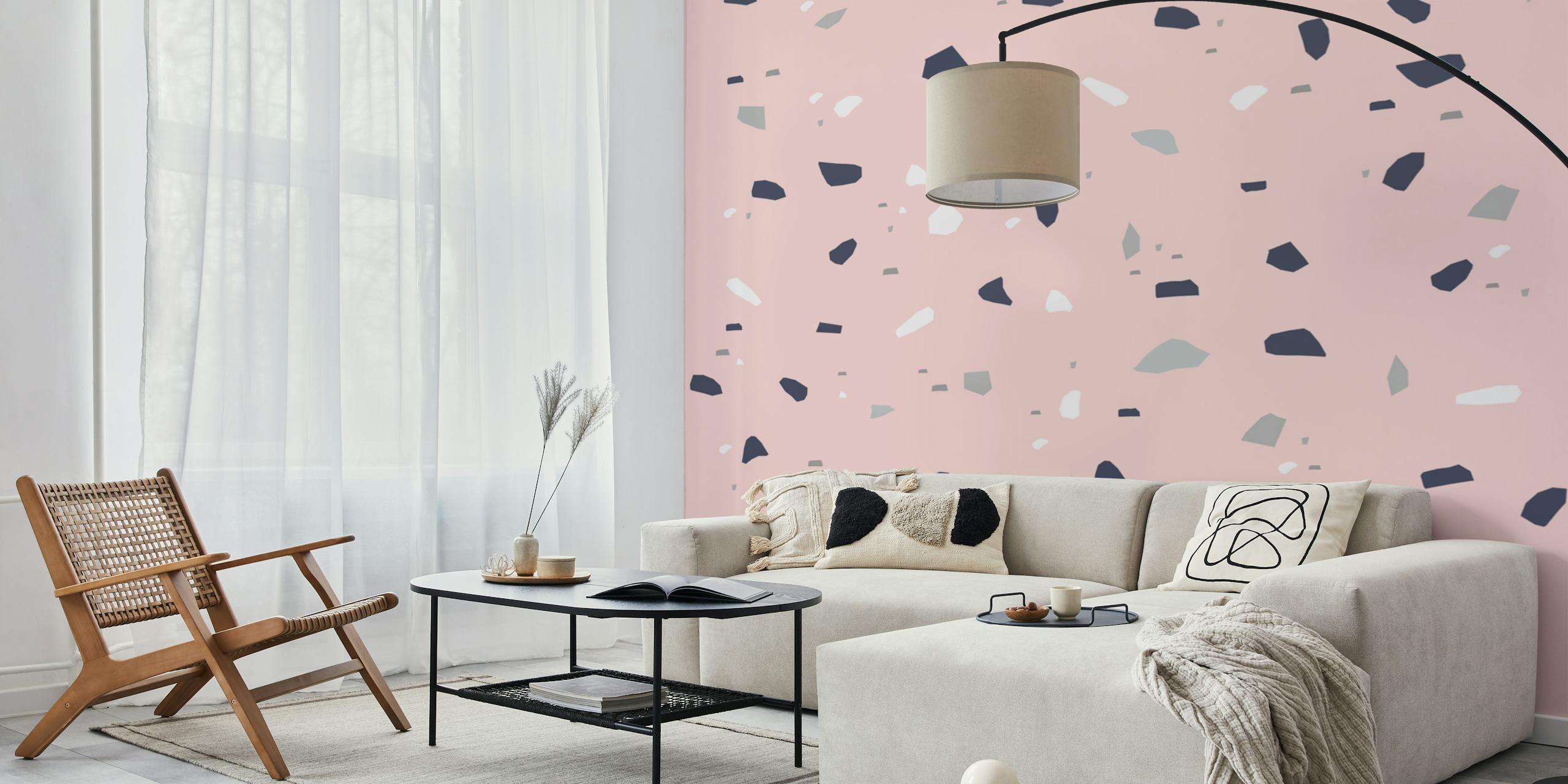 Behang Blush Midnight Navy Terrazzo in een kamer