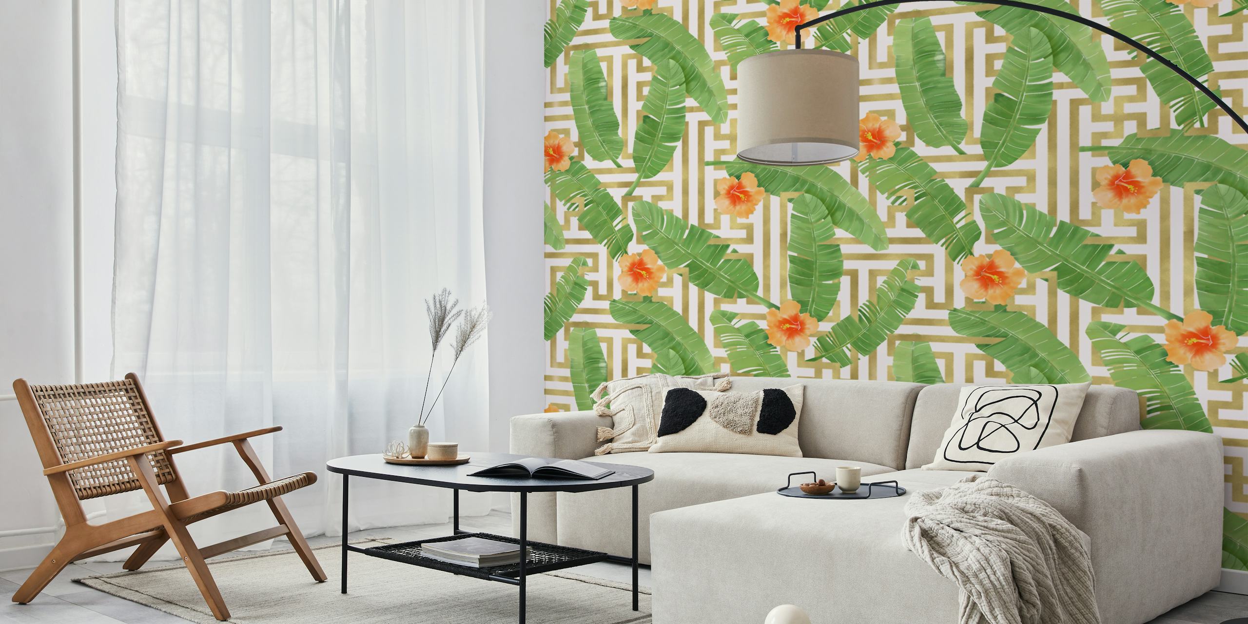 Banana Leaves Labyrinth wallpaper in a room