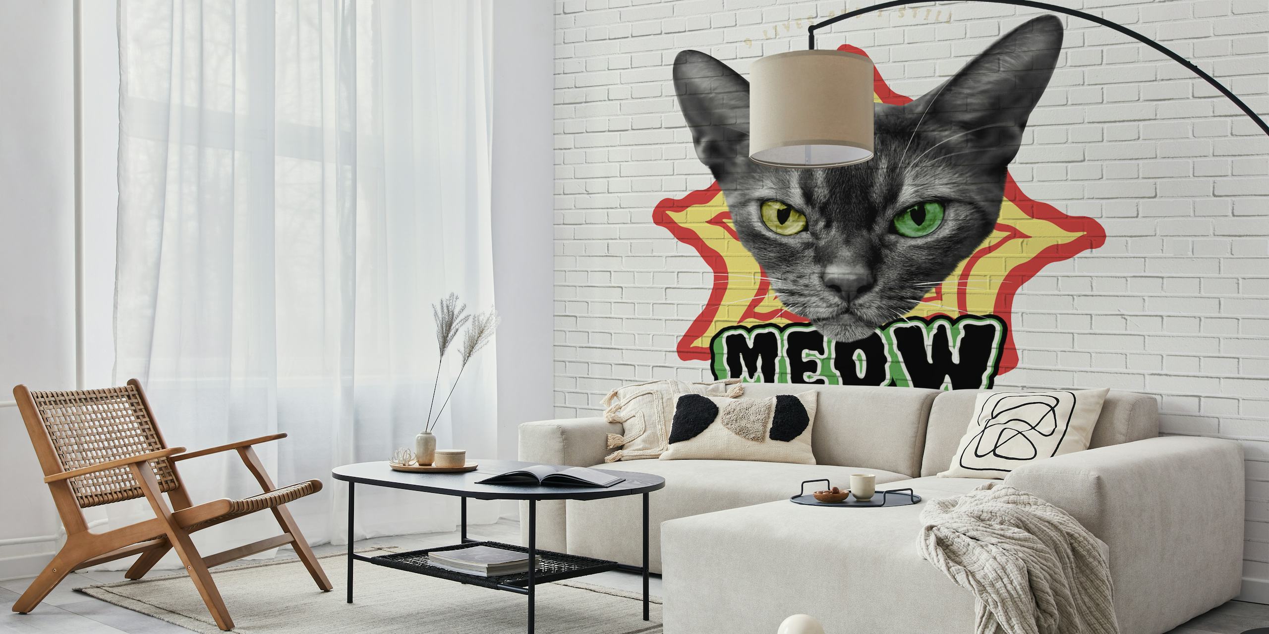 Cat graffiti wallpaper design in a room