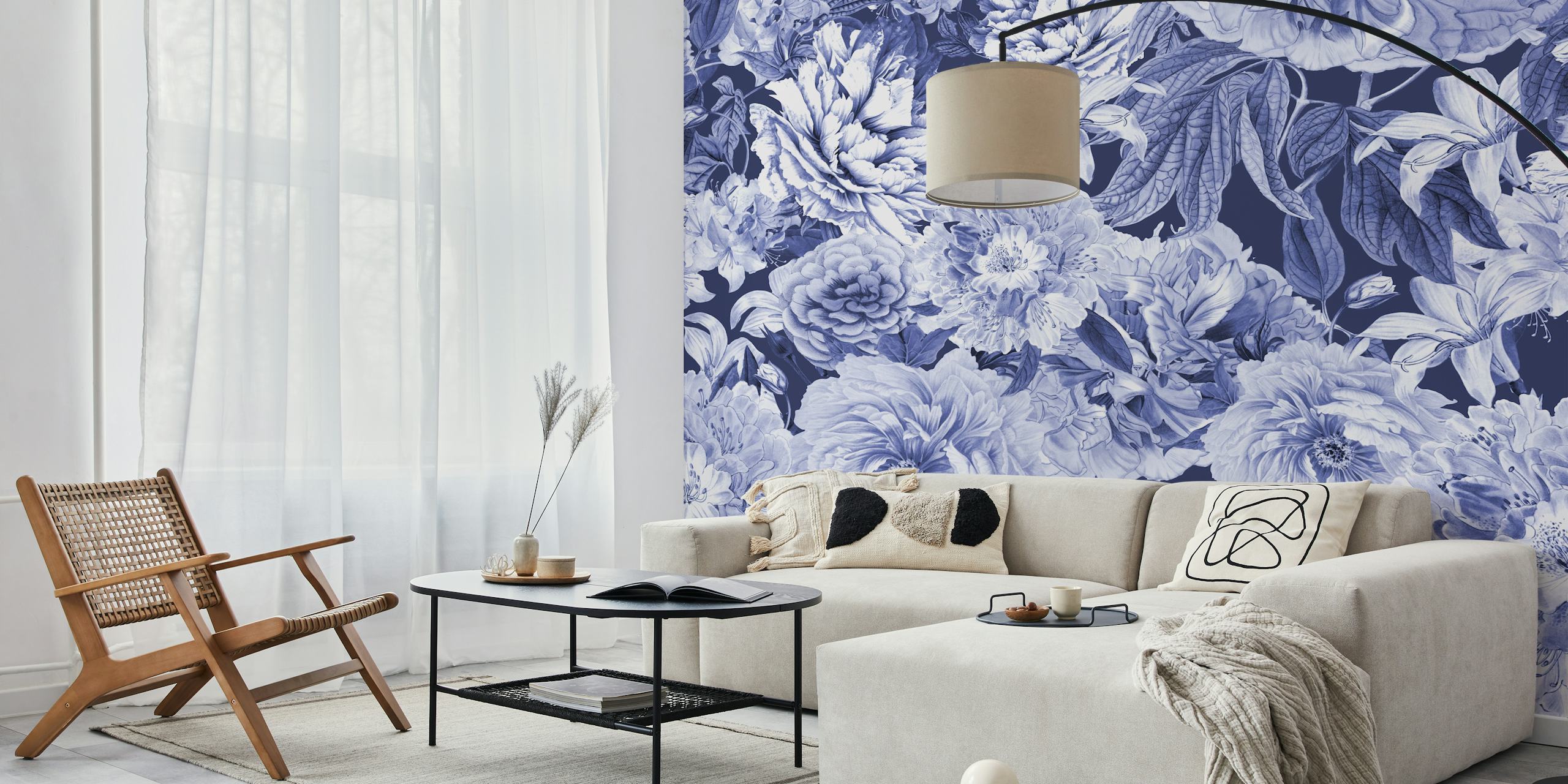 Exhibición de papel pintado Blue Nostalgic Flower Pattern