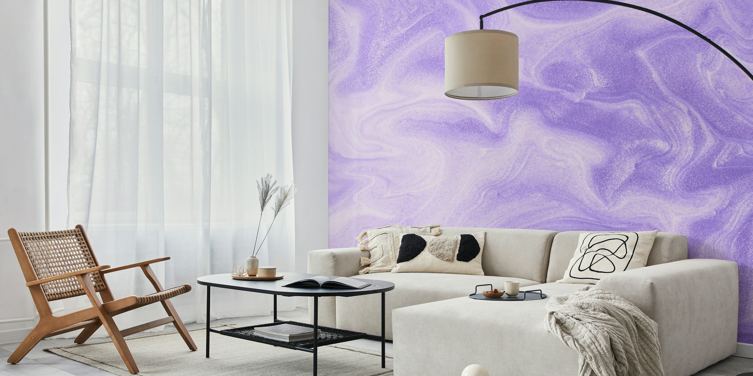 Lilac liquid marble swirls wallpaper in soft purple tones