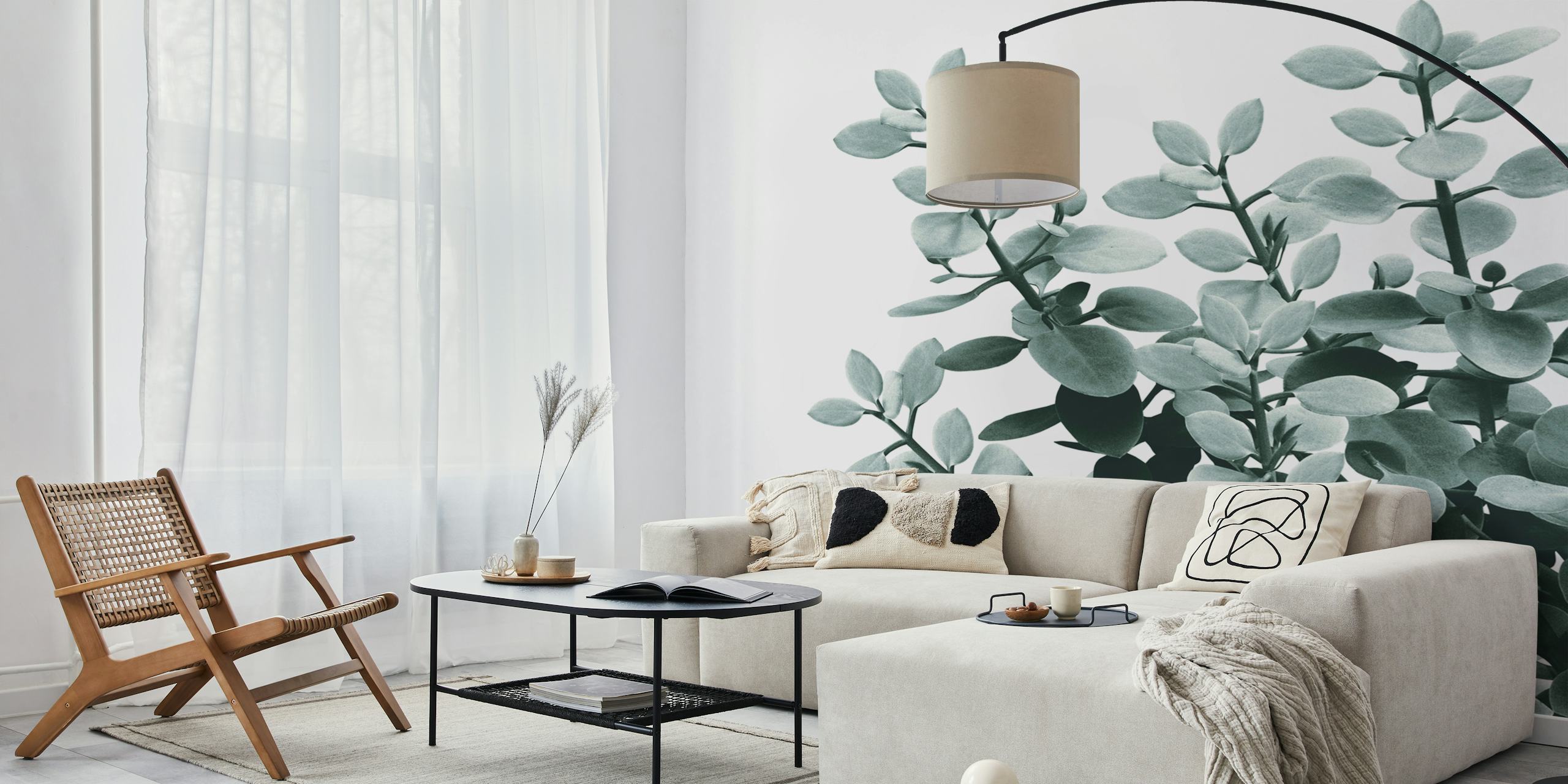 Eucalyptus Leaves Wall Mural with monochromatic leaves design
