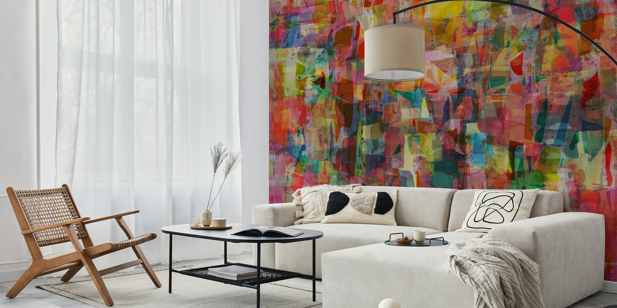 Colorful abstract stained glass pattern wallpaper