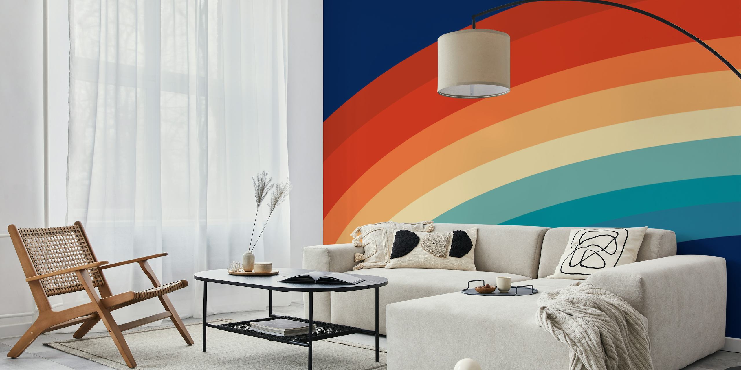 Colorful retro rainbow wallpaper in room setting