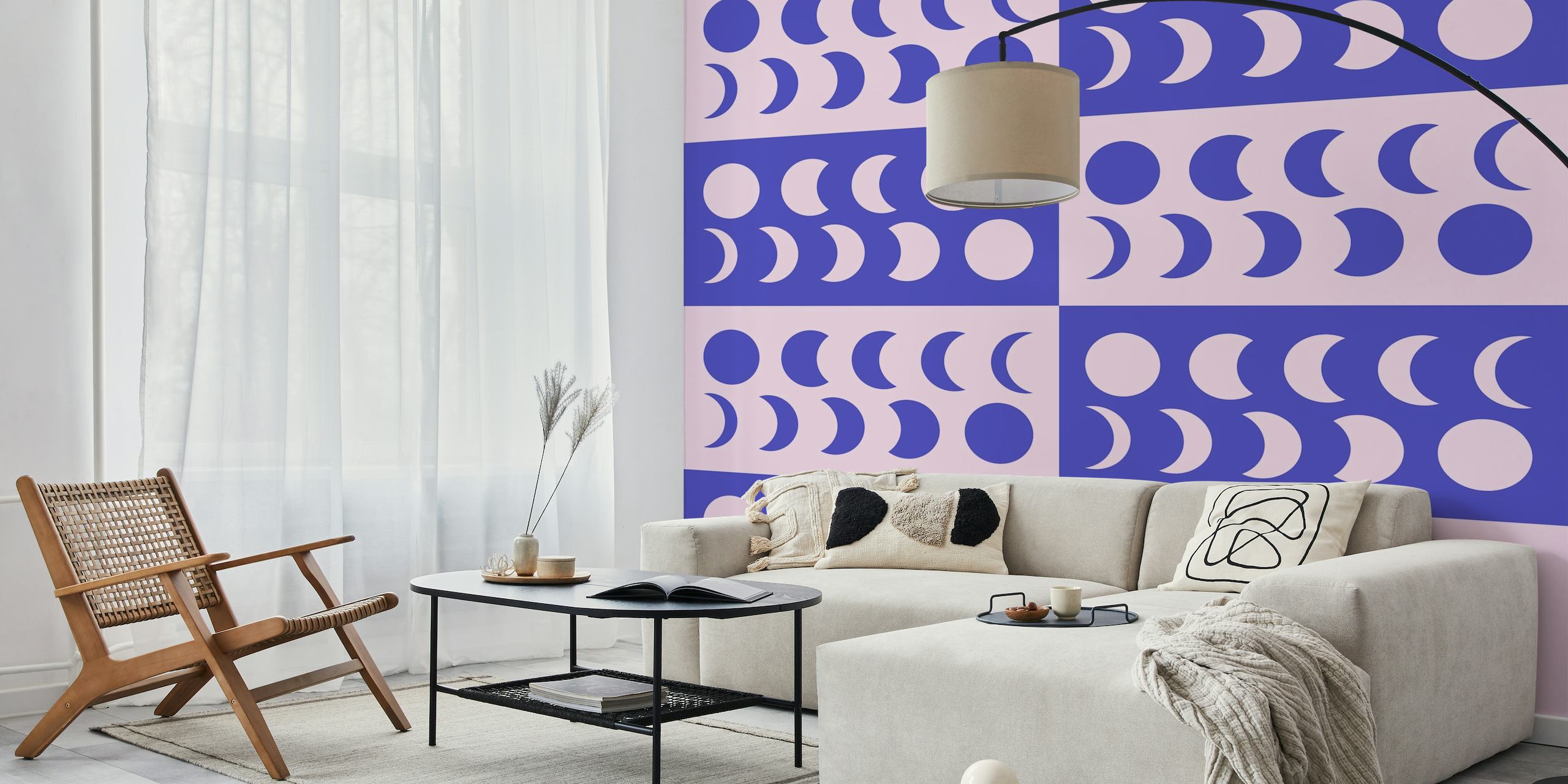 Moon Phases Pink and Blue papel de parede