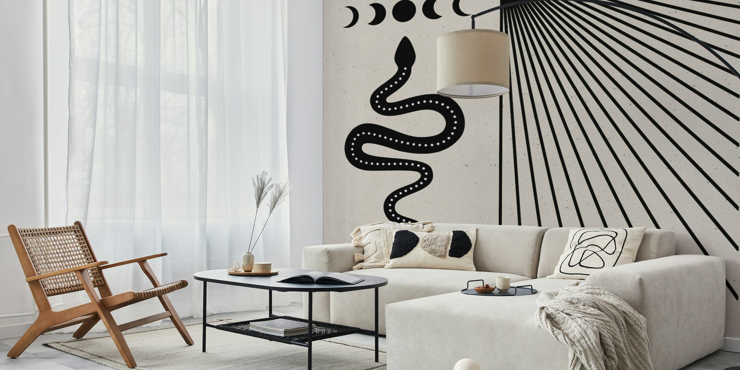 Abstract snake and moon phases wall mural