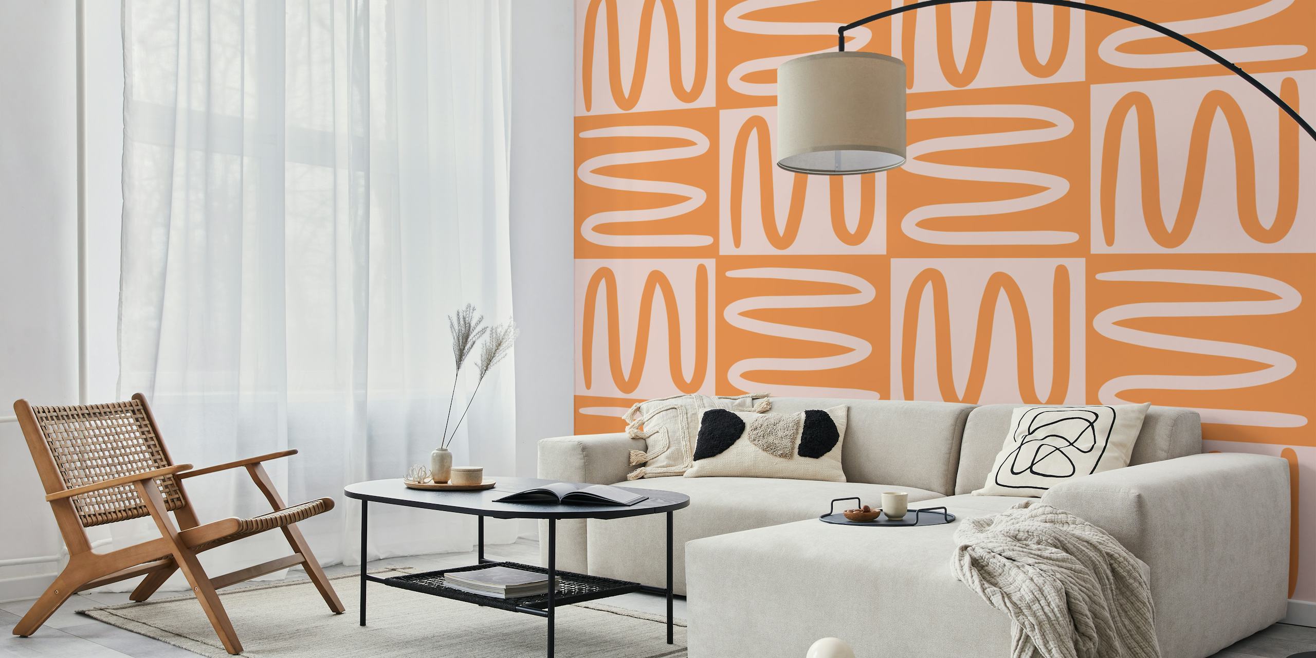 Ethnic Abstract Orange wallpaper in een kamer