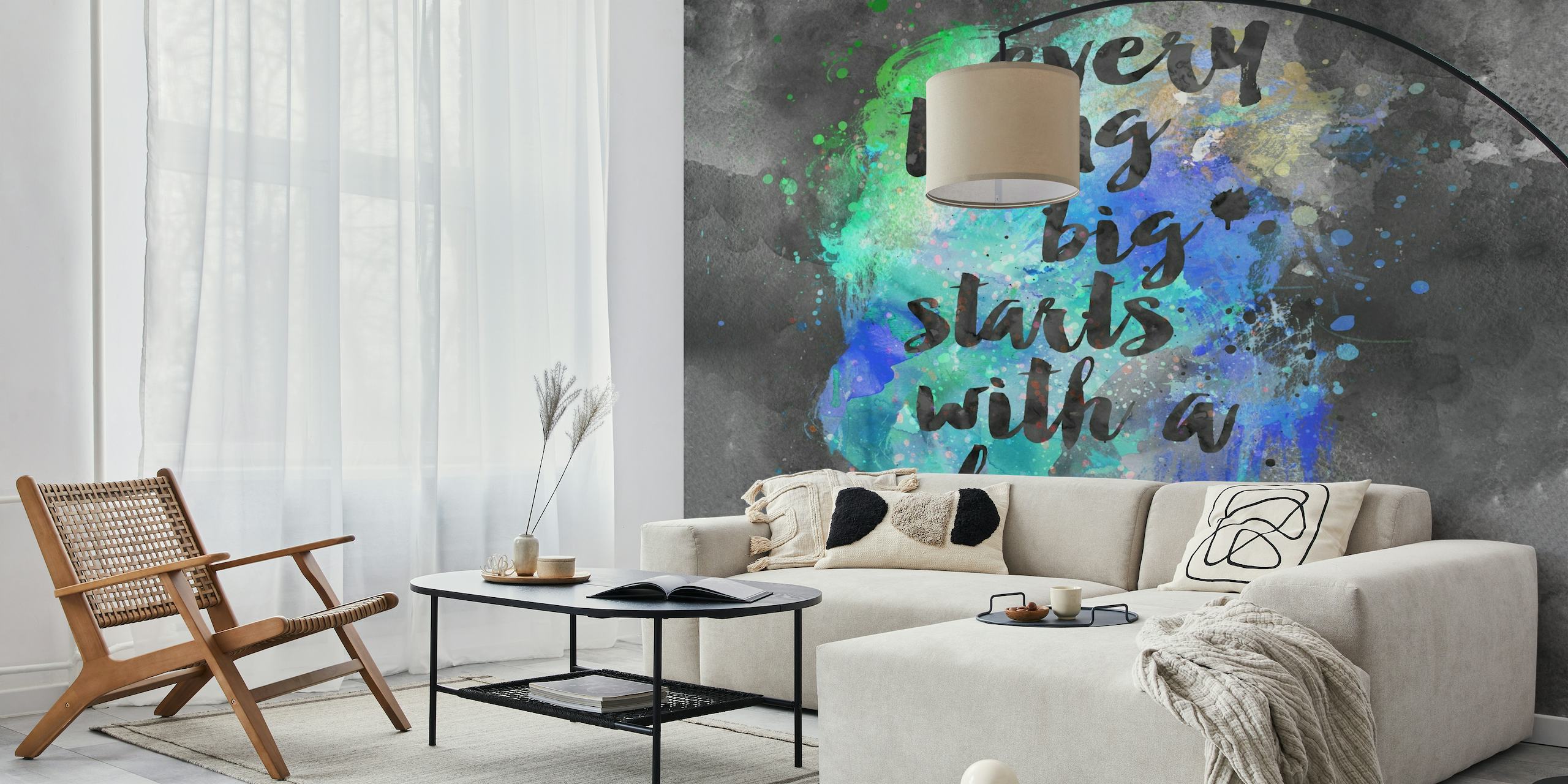 Dream Big Typography wall mural with inspirational quote on abstract watercolor background
