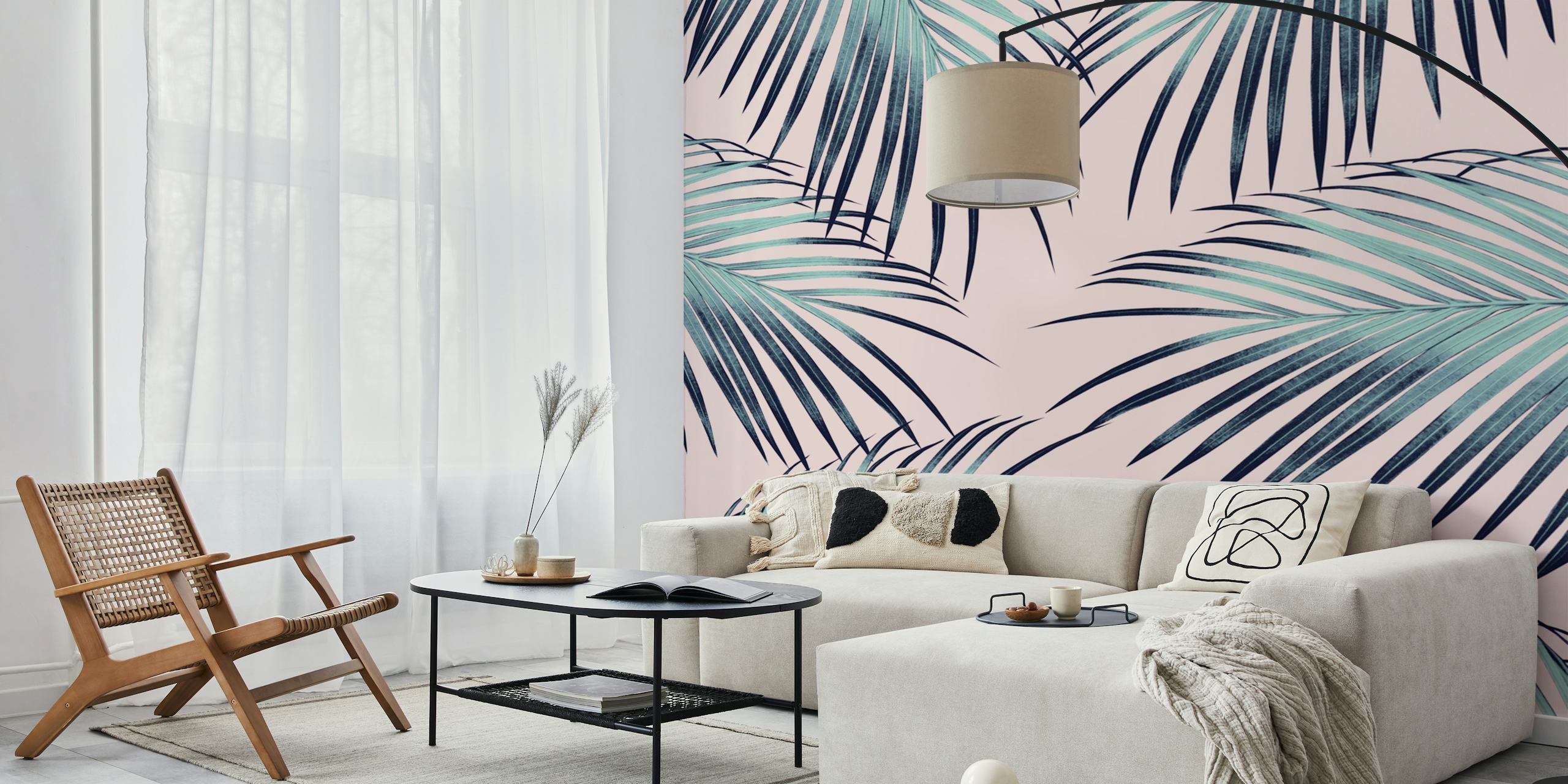 Blush Palm Leaves wallpaper in a room