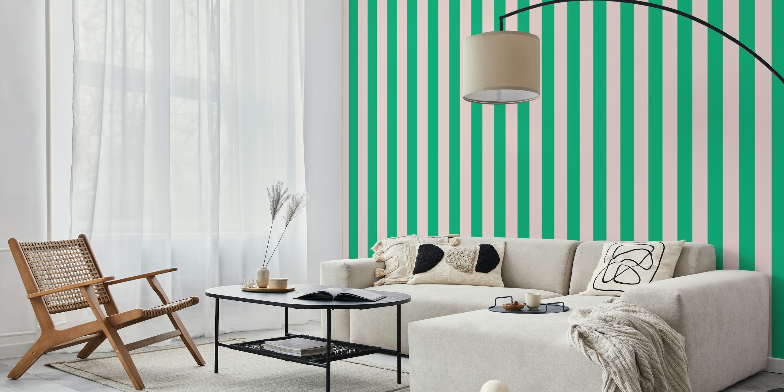 Tapeta u ružičastim i Green Stripes prugama u sobi