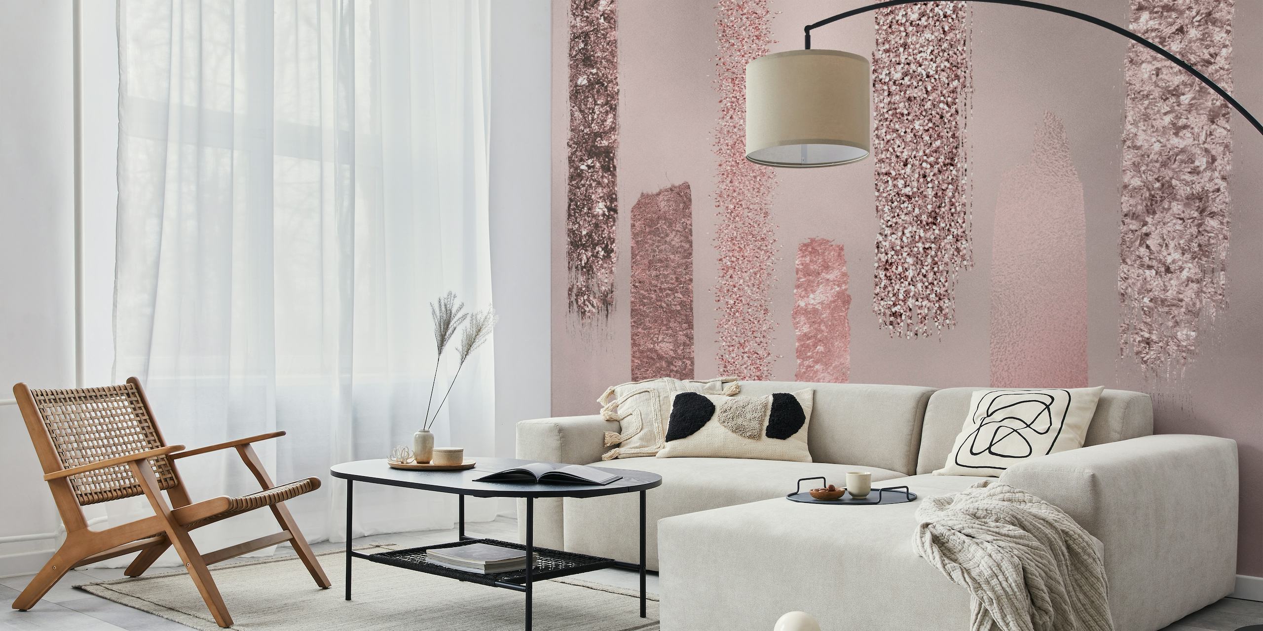 Elegant roséguldrandig tapet med varierande nyanser och texturer