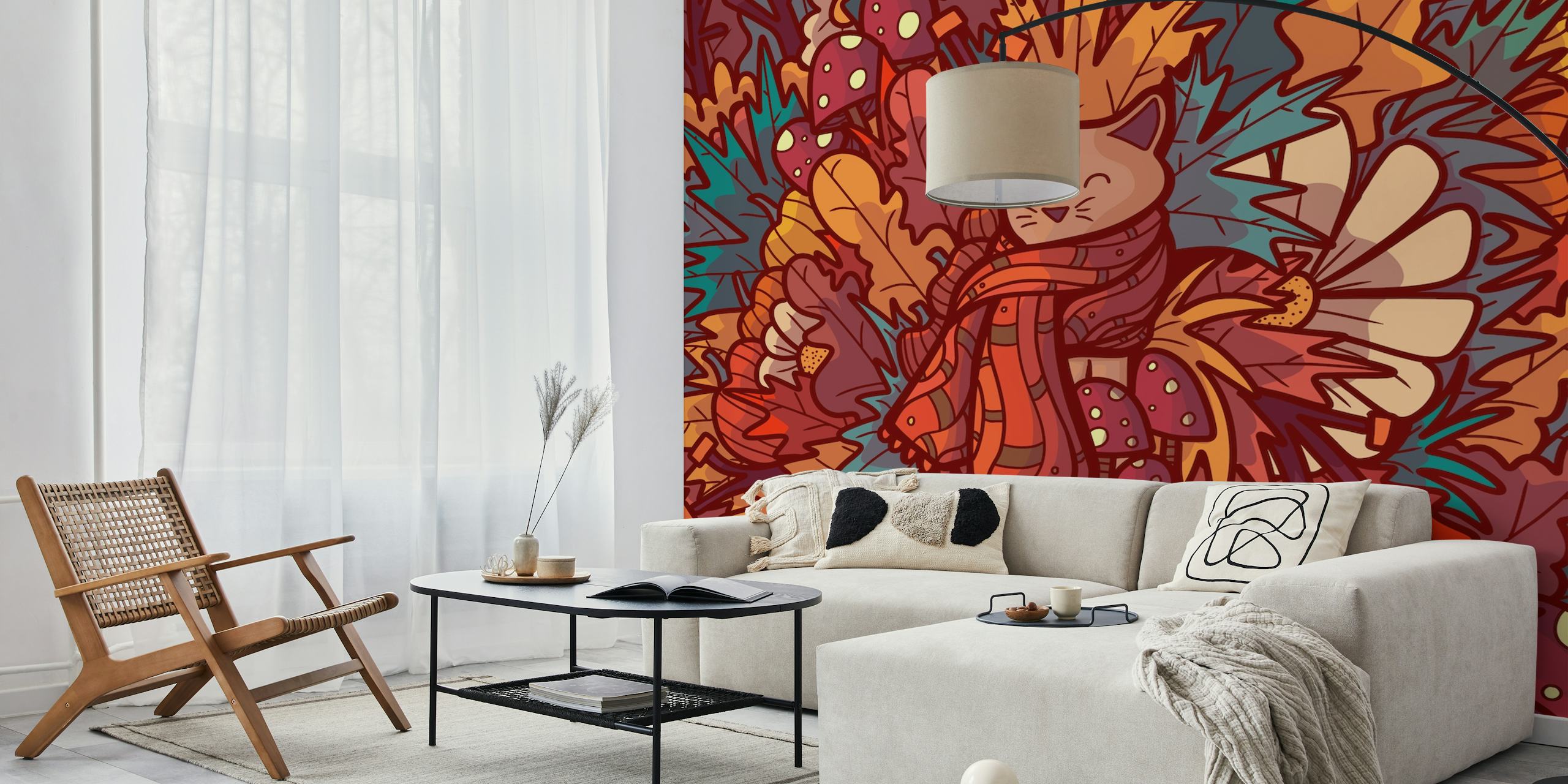 Cosy autumn cat wallpaper in a room