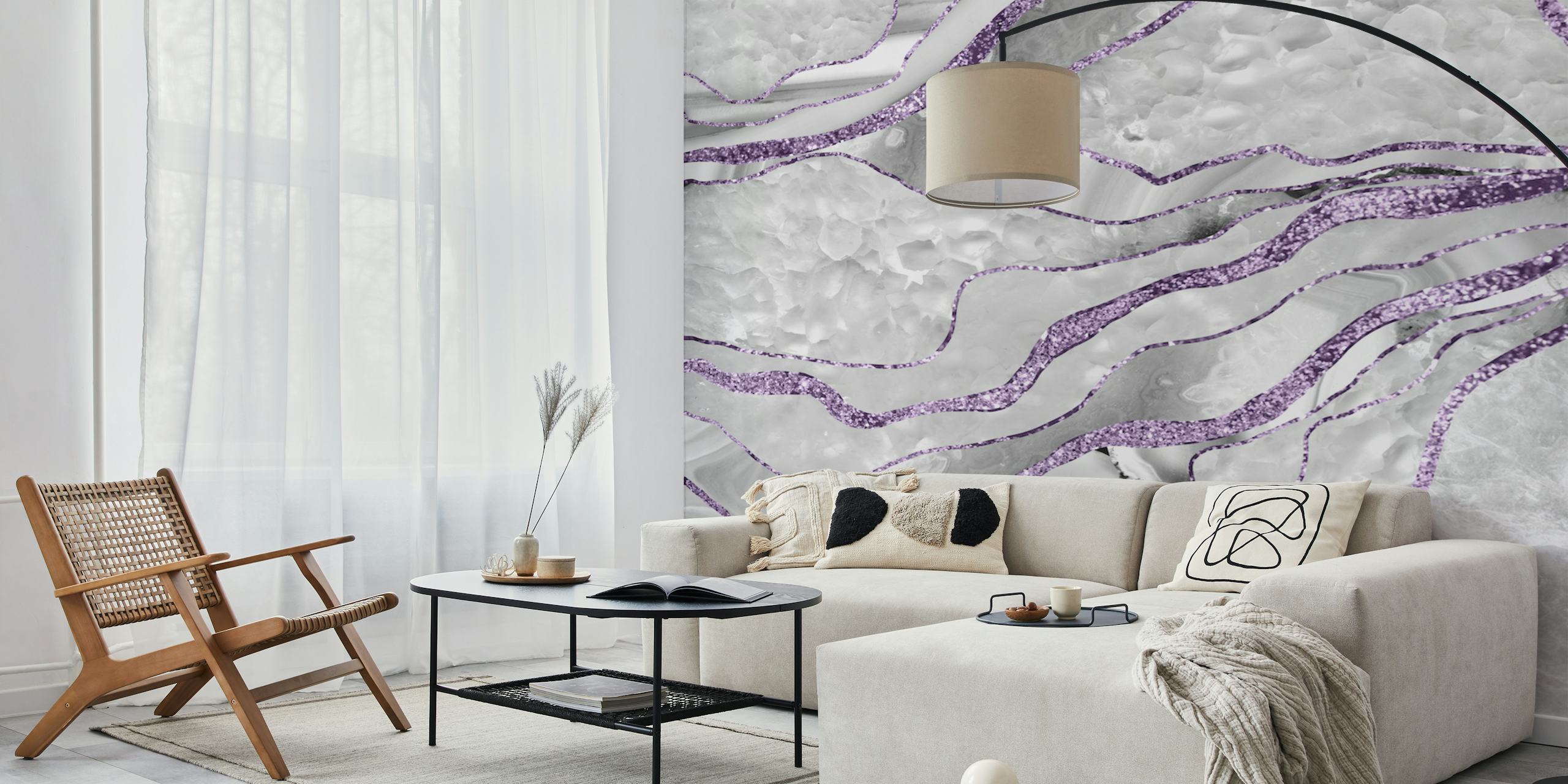 White Agate Lavender Glitter-tapetti huoneessa