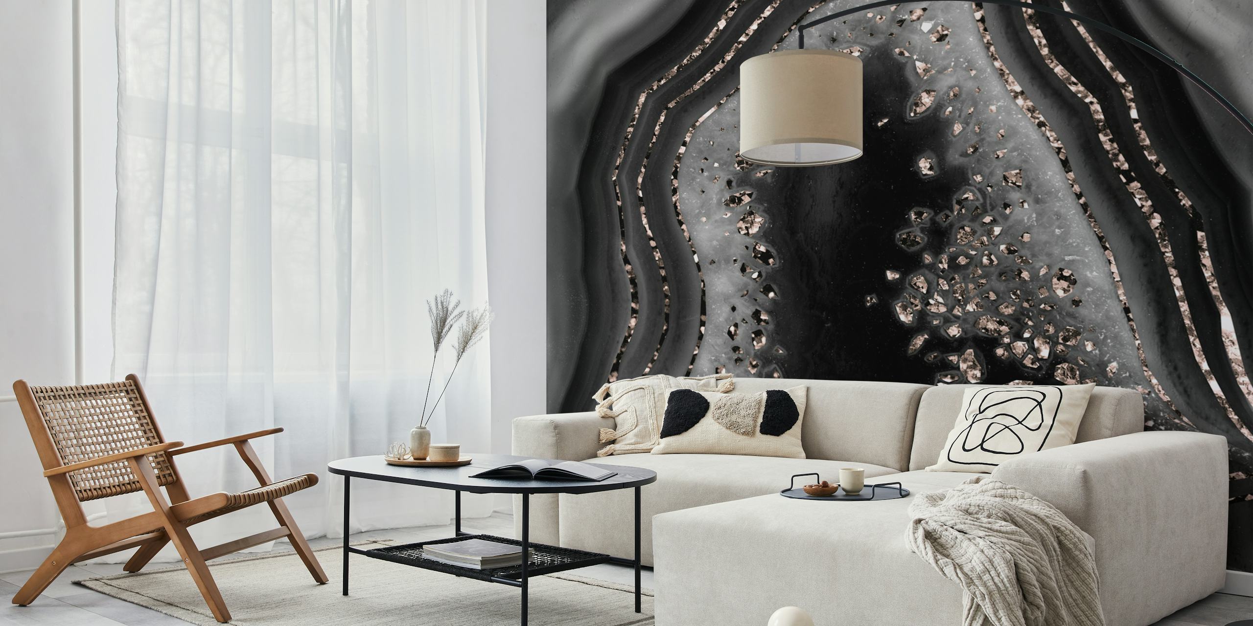 Ταπετσαρία Agate Rose Gold Glitter Glam σε ένα δωμάτιο