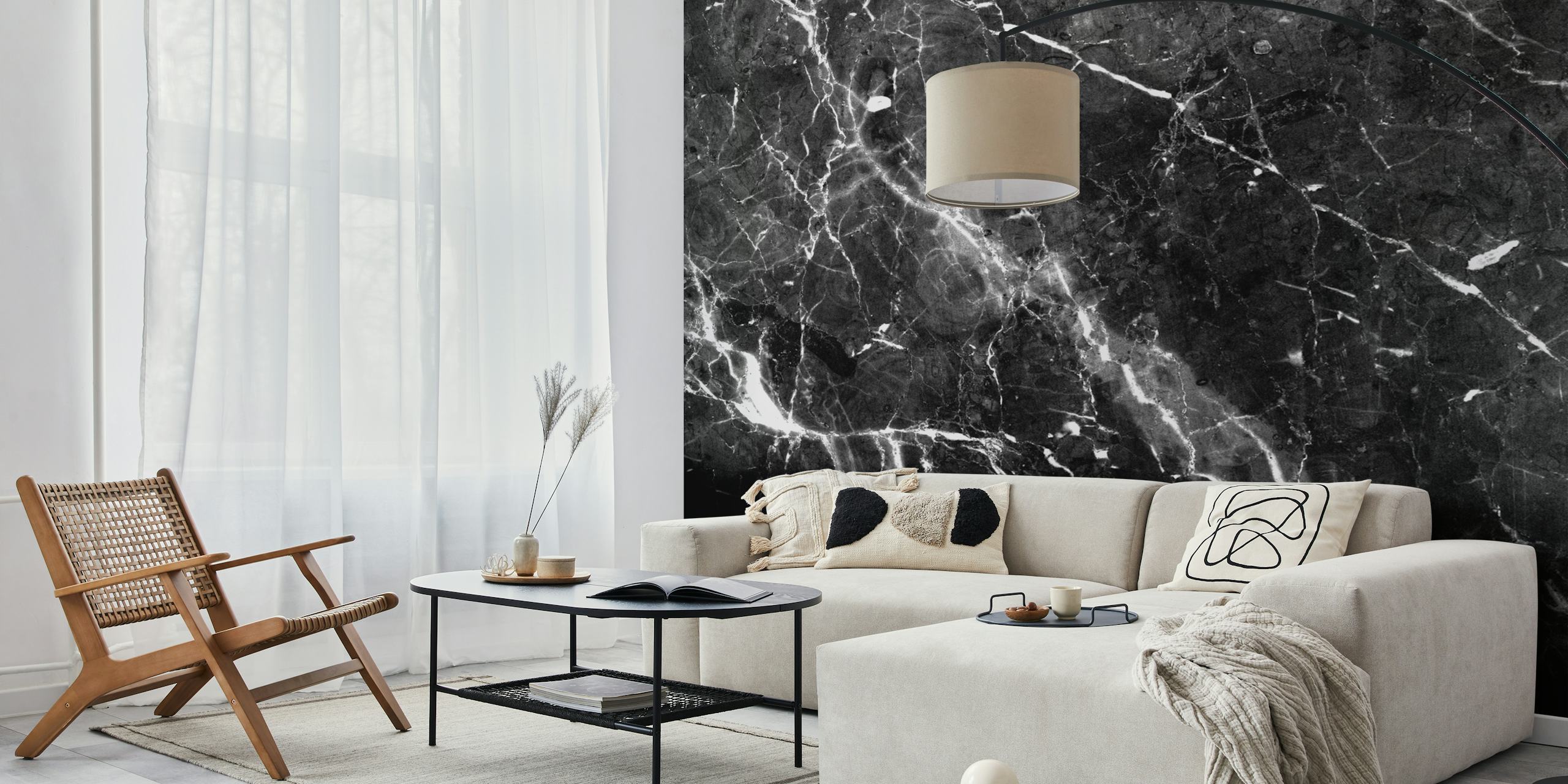 Tapeta Black Gray Marble w stylowym pokoju