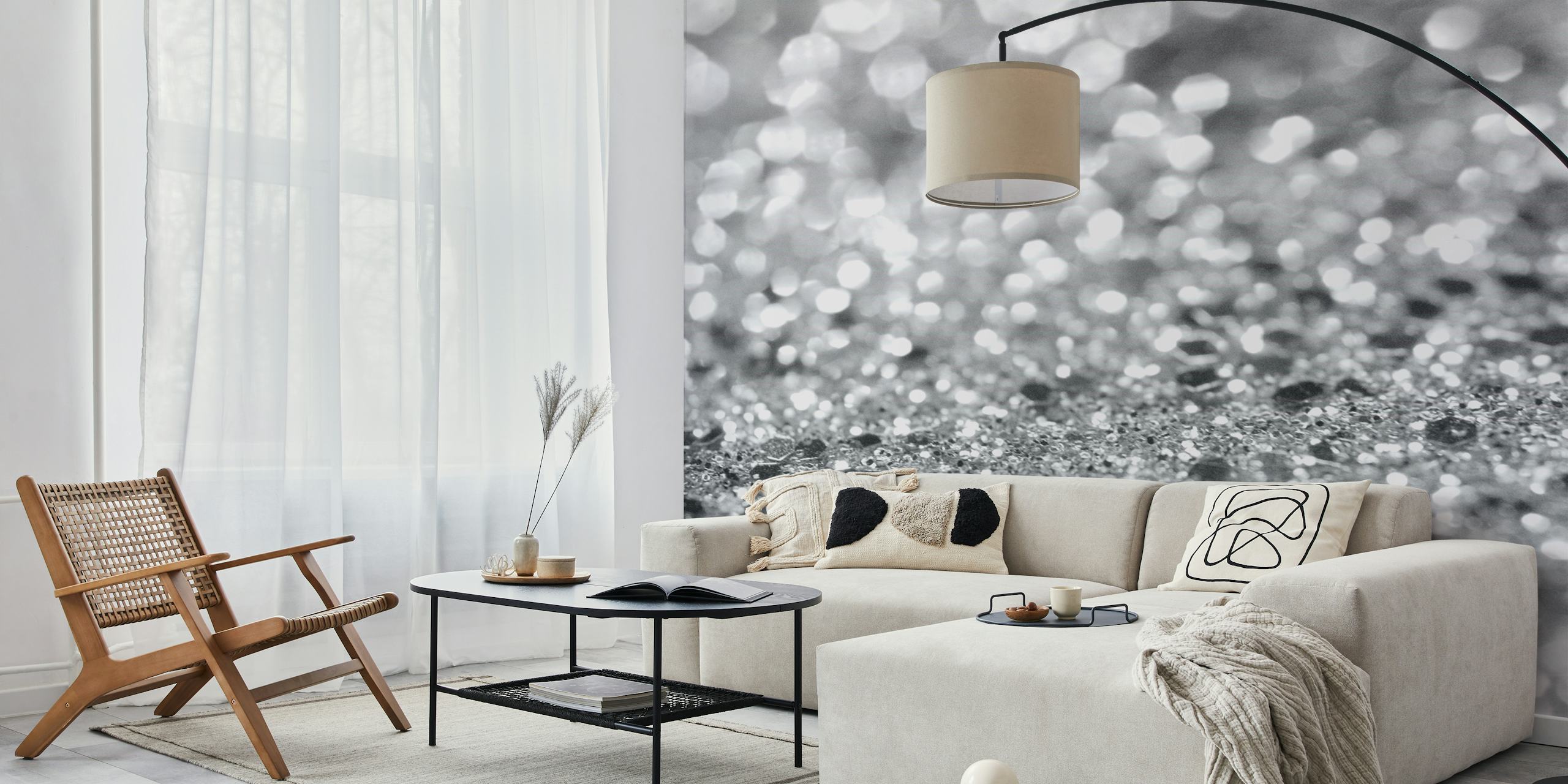 Silver glitter textured wallpaper with shimmering effects