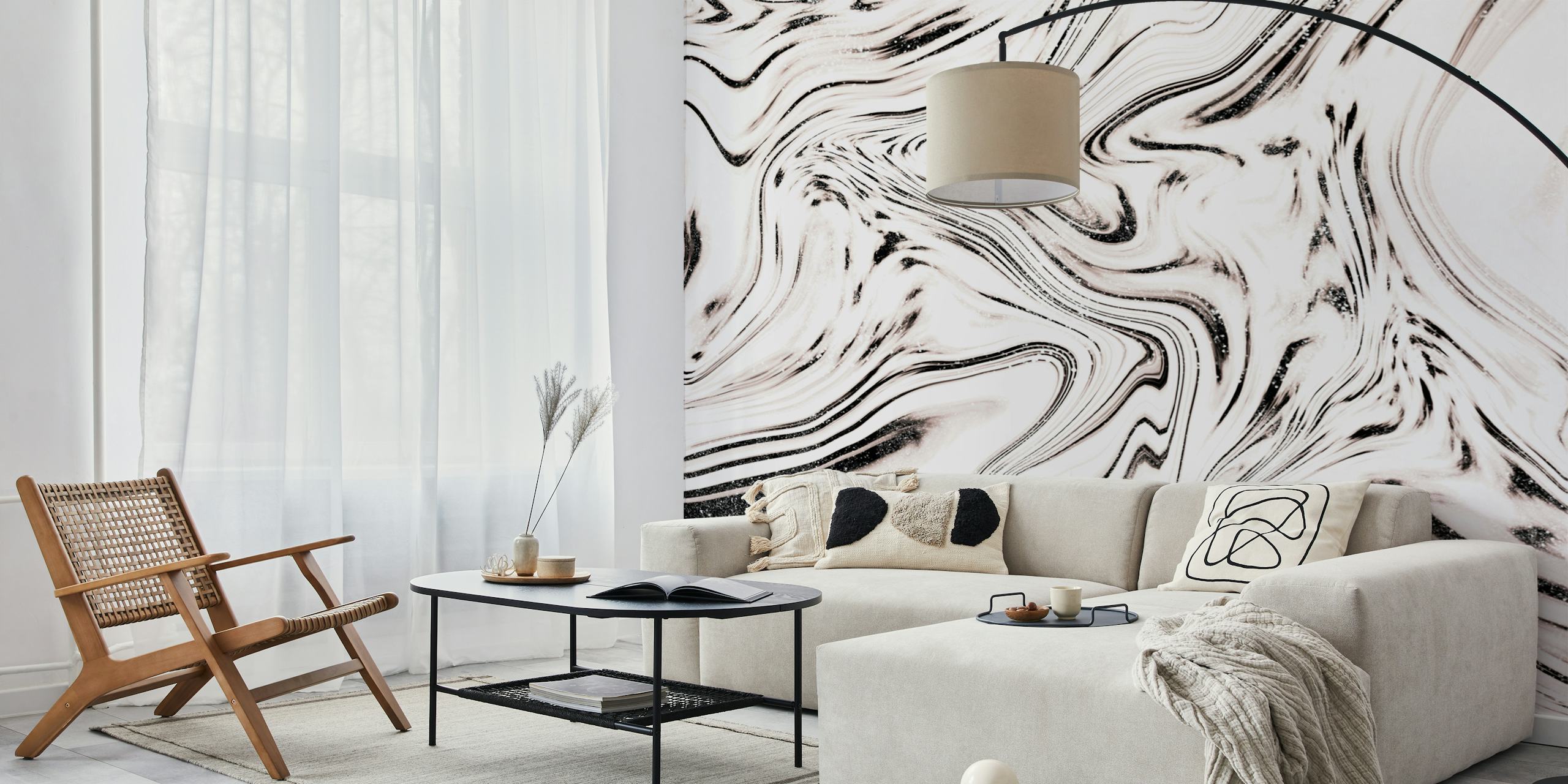 Liquid Rose Gold Marble wallpaper in a room