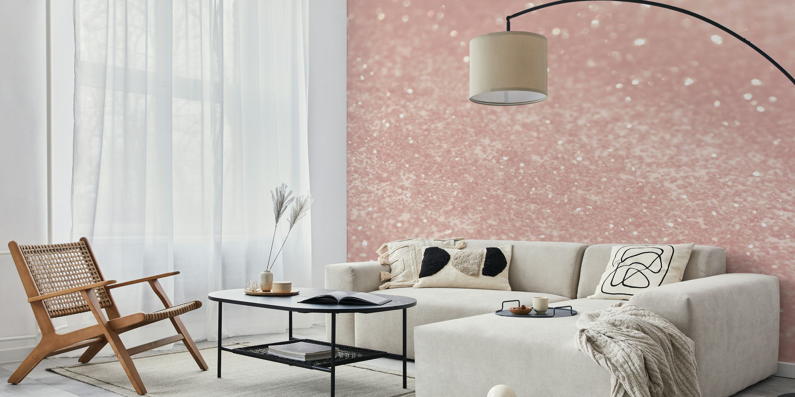 Blush pink glitter textured wallpaper design