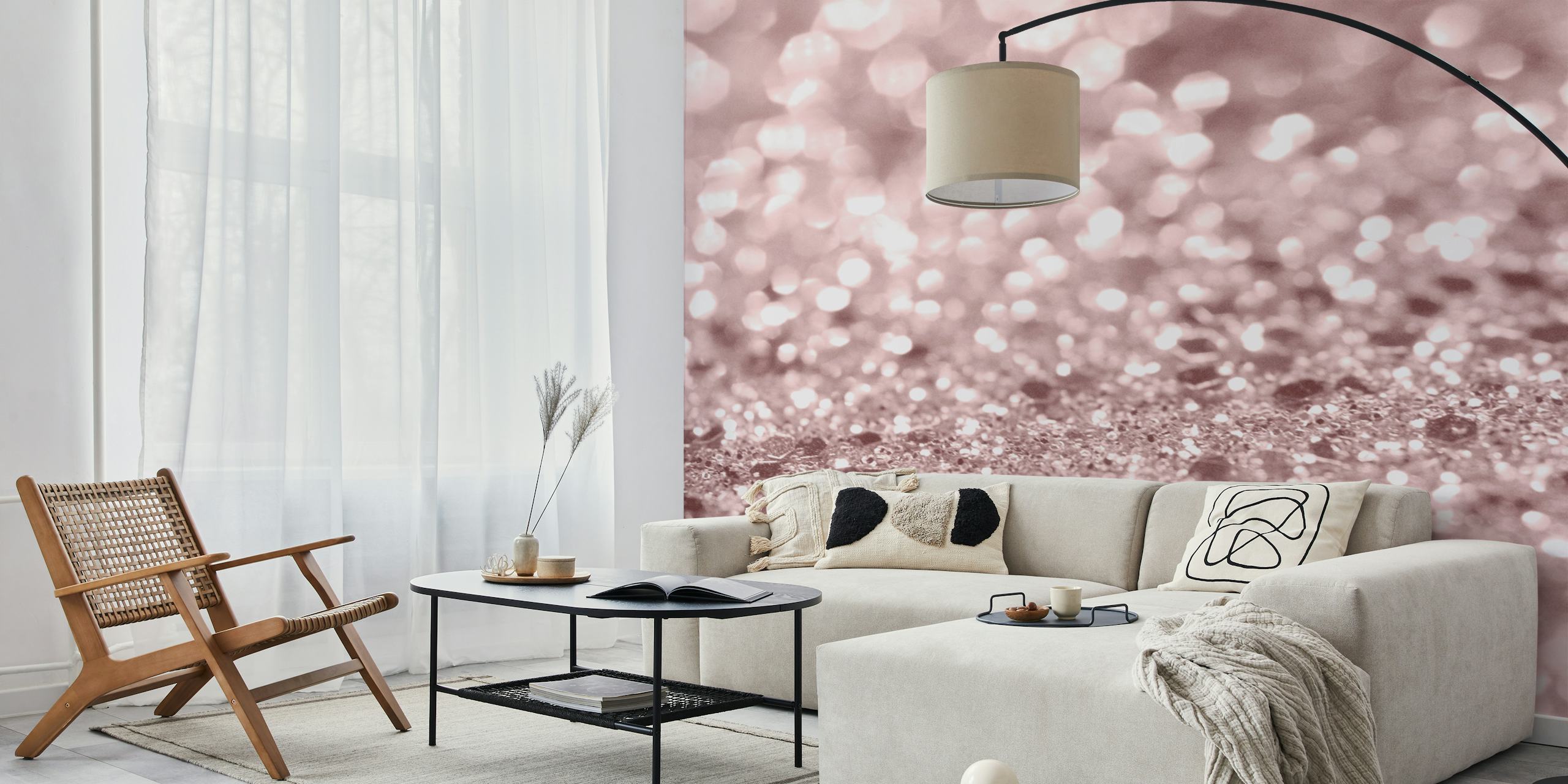 Rose gold glitter wallpaper with sparkling patterns and bokeh