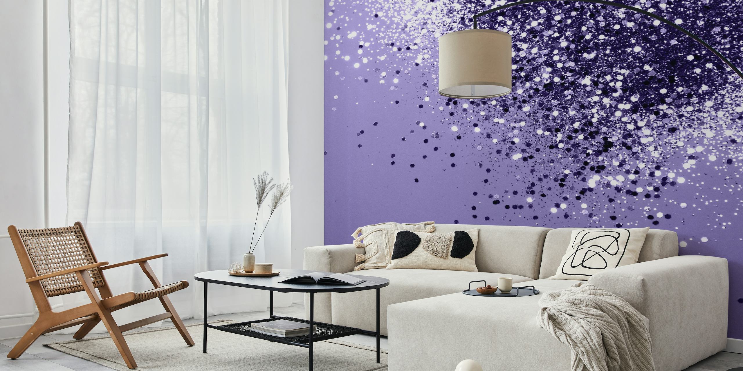 Ultra Violet Glitter Dream 1 vægmaleri med funklende glitter på en lilla baggrund