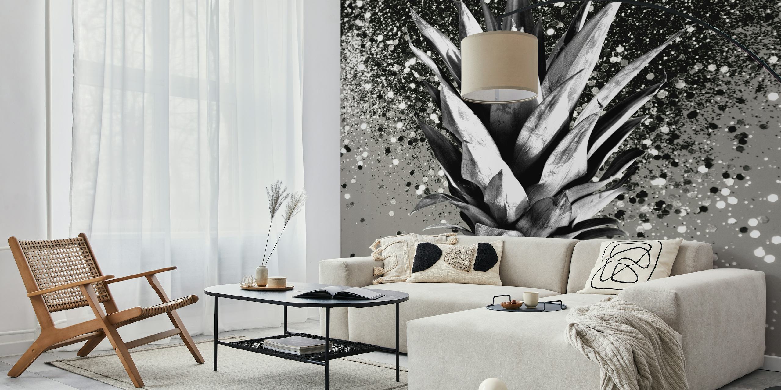 Ananas med silverglittereffekt väggmålning