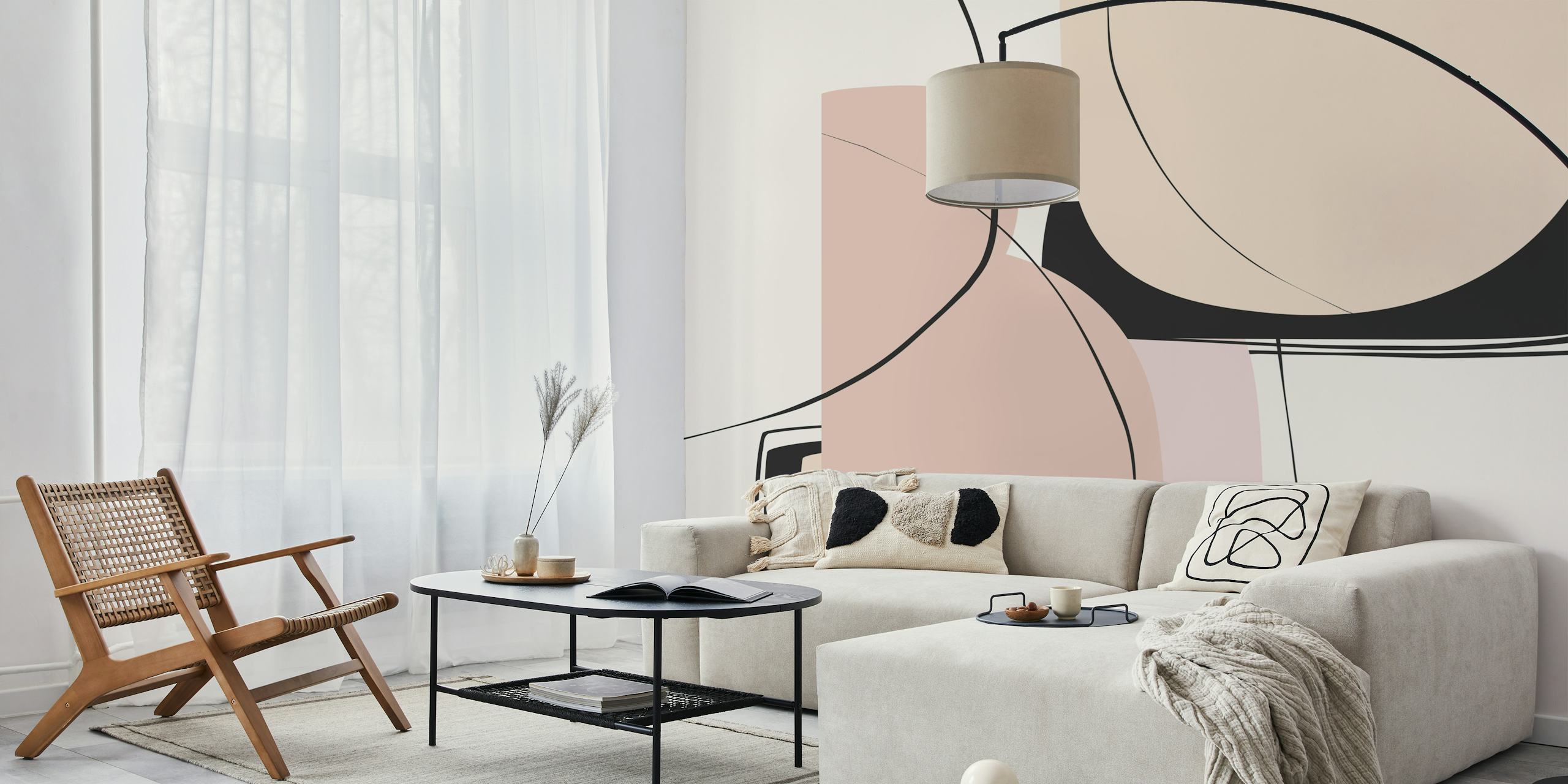Carta da parati astratta Rounded Pieces con tonalità beige e cipria