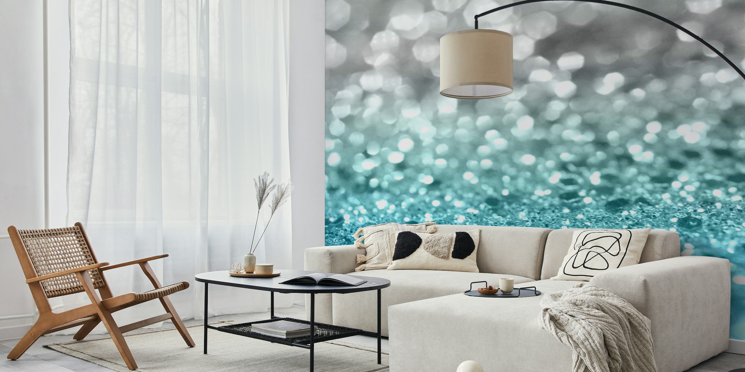 Aqua och grå glittrig textur väggmålning