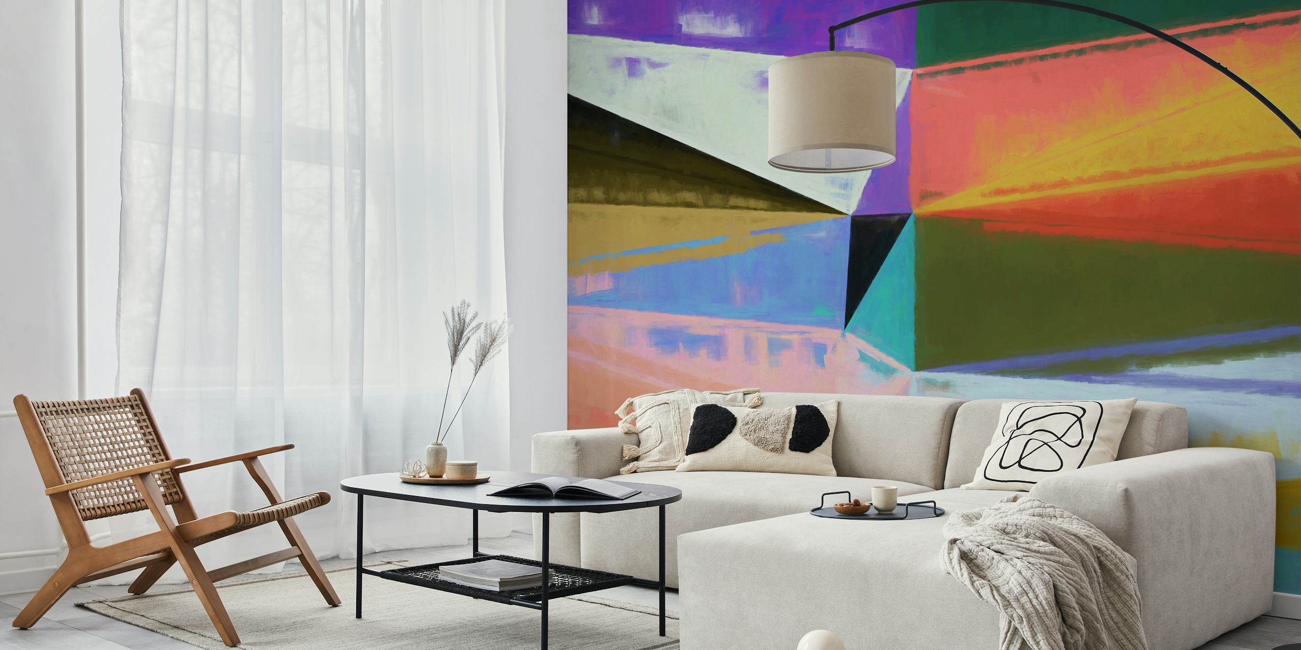 Geometric wallpaper design in a room