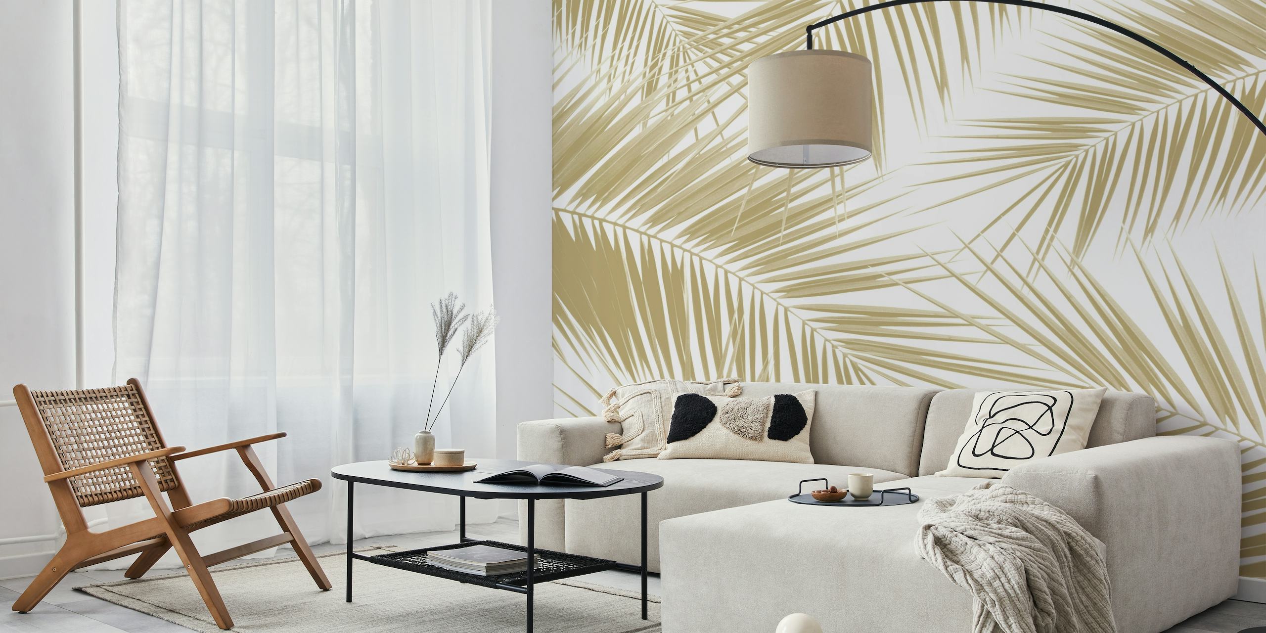 Golden palm leaves pattern wall mural